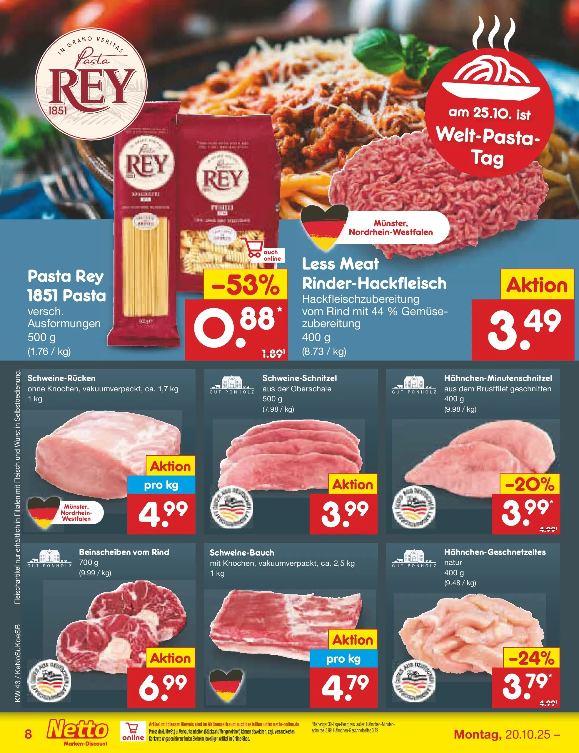 Netto Marken-Discount prospekt Kruft	 (ab 19.10.2025) » Angebote | Seite: 8 | Produkte: Schweinebauch, Gemüse, Wurst, Schweinerucken