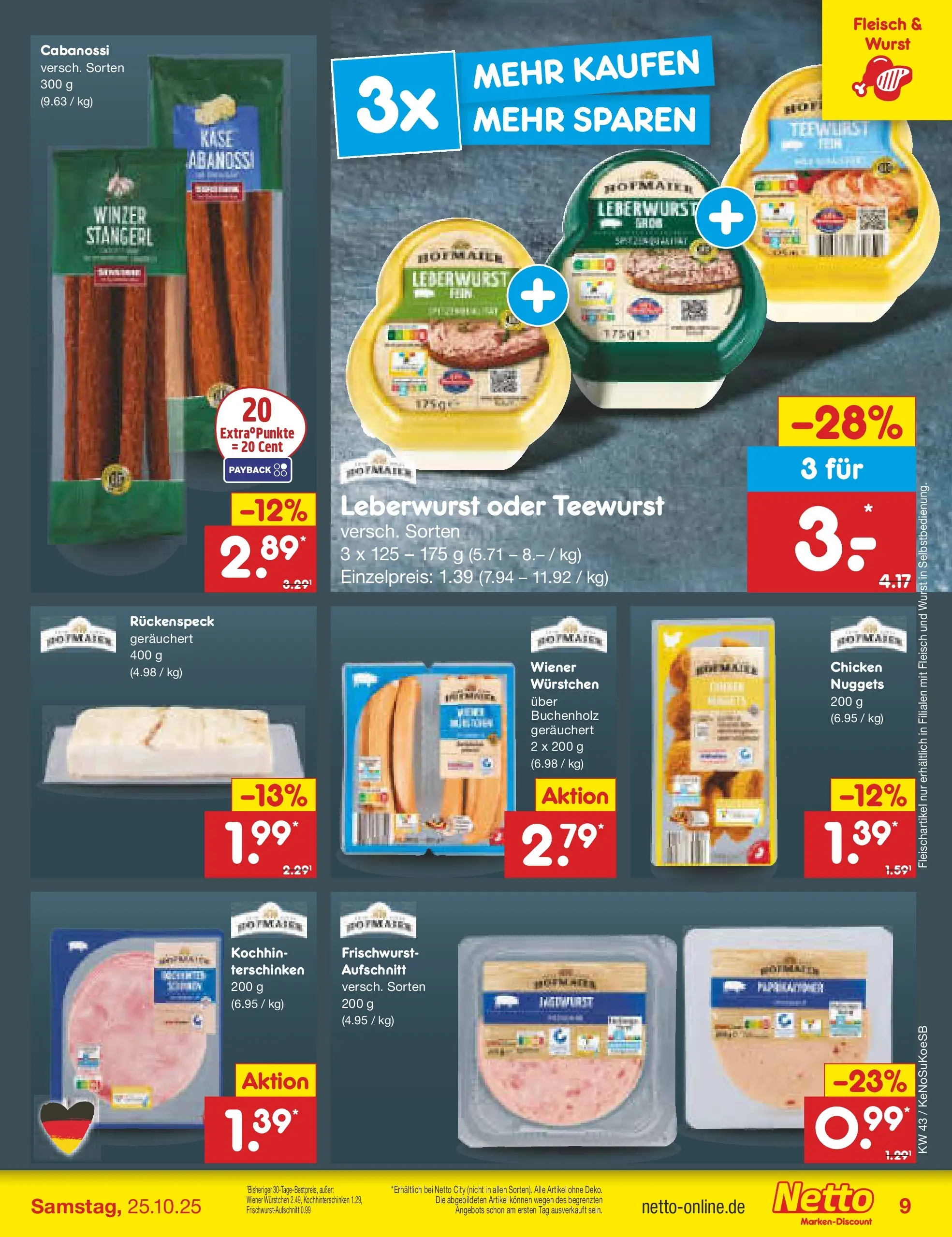 Netto Marken-Discount prospekt Kruft	 (ab 19.10.2025) » Angebote | Seite: 9 | Produkte: Wiener wurstchen, Käse, Wurst, Fleisch