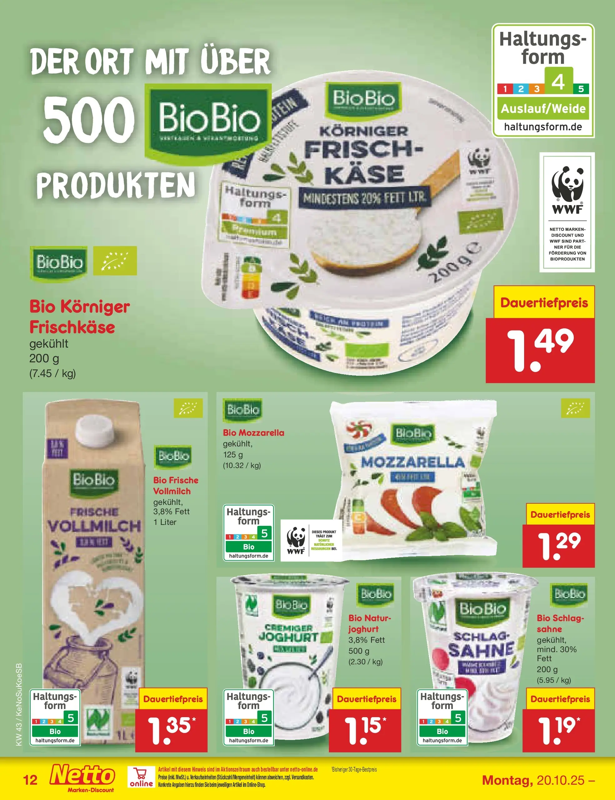 Netto Marken-Discount prospekt Kruft	 (ab 19.10.2025) » Angebote | Seite: 12 | Produkte: Käse, Mozzarella, Sahne, Frischkase