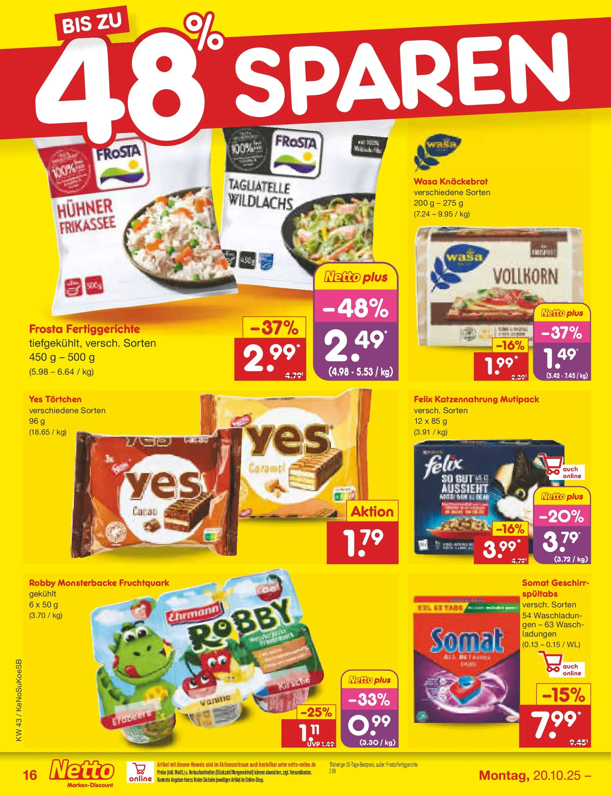 Netto Marken-Discount prospekt Kruft	 (ab 19.10.2025) » Angebote | Seite: 16 | Produkte: Frosta, Fertiggerichte, Wasa knackebrot