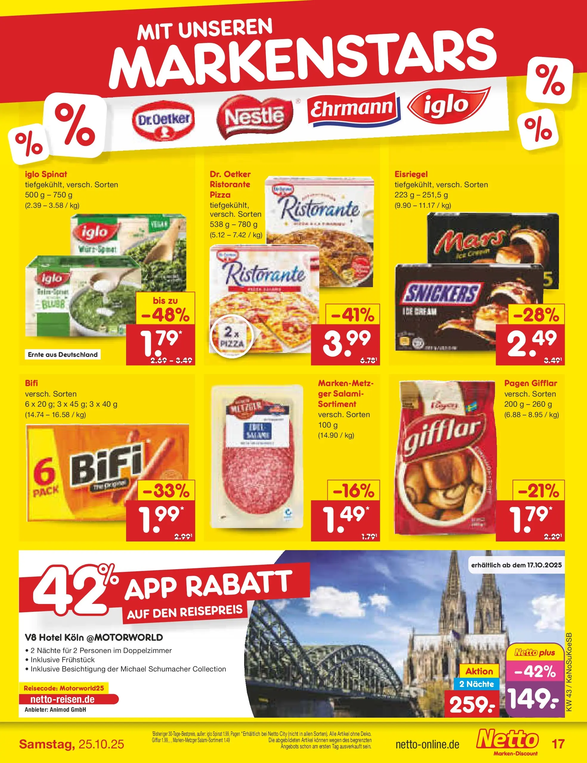 Netto Marken-Discount prospekt Kruft	 (ab 19.10.2025) » Angebote | Seite: 17 | Produkte: Iglo, Bifi, Snickers, Mars