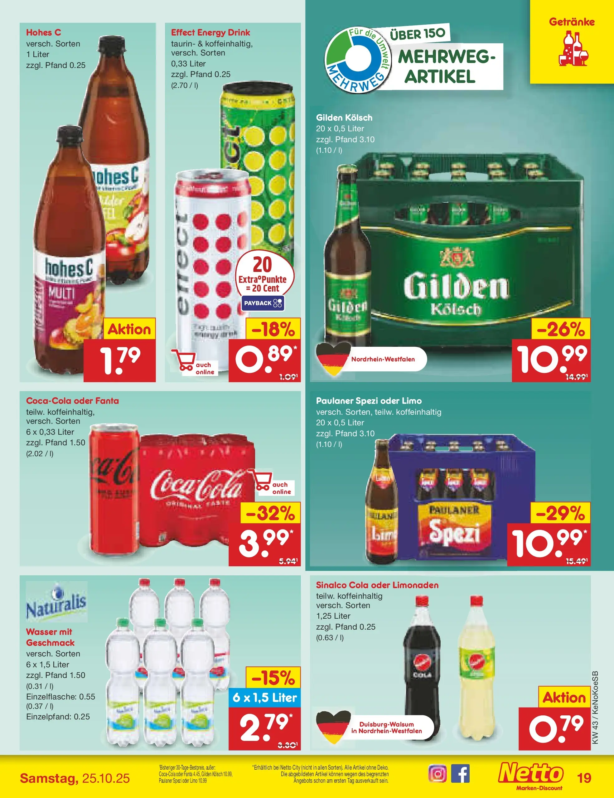 Netto Marken-Discount prospekt Bonn	 (ab 19.10.2025) » Angebote | Seite: 19 | Produkte: Fanta, Cola, Energy, Wasser
