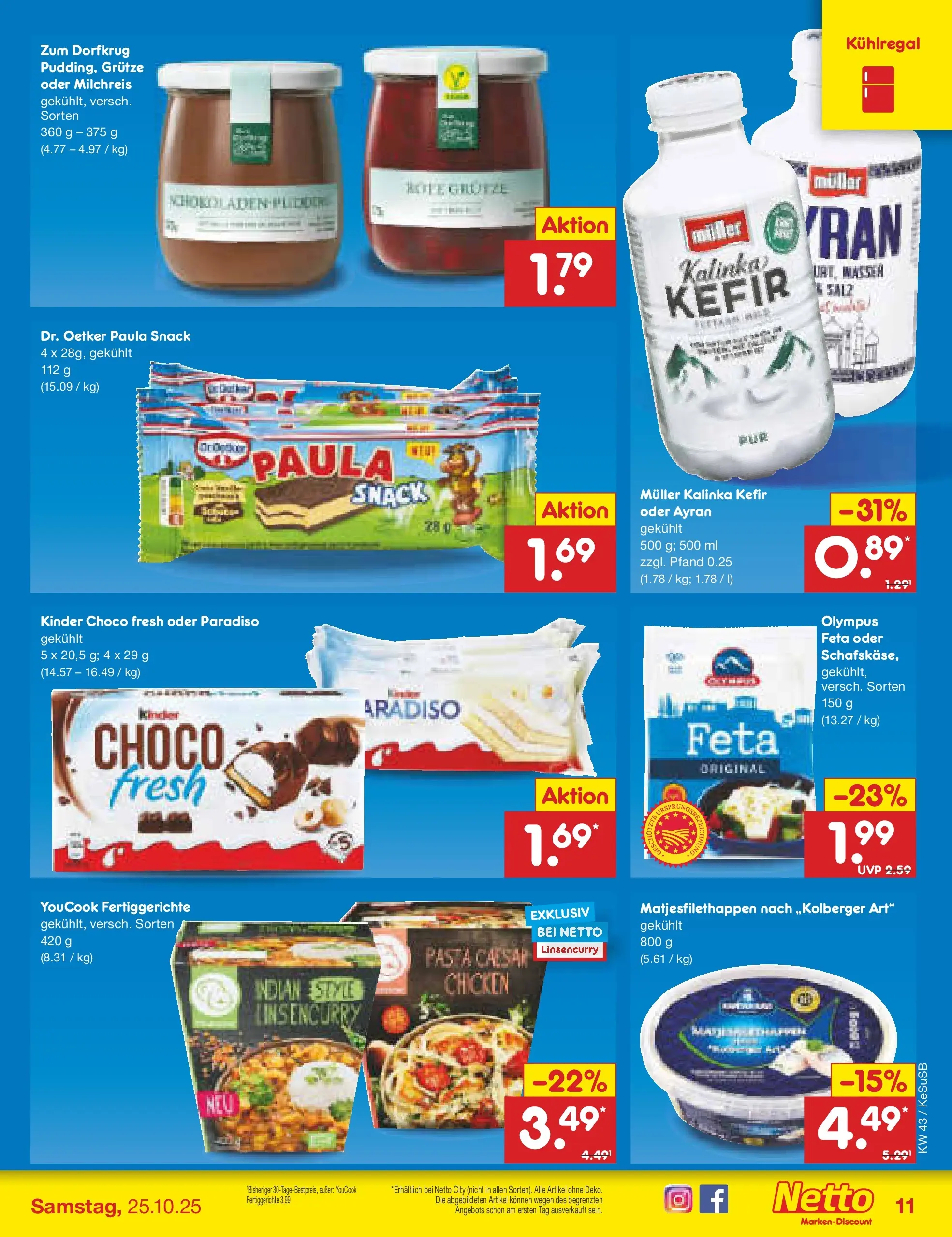 Netto Marken-Discount prospekt Kruft	 (ab 19.10.2025) » Angebote | Seite: 11 | Produkte: Kefir, Feta, Salz, Pasta