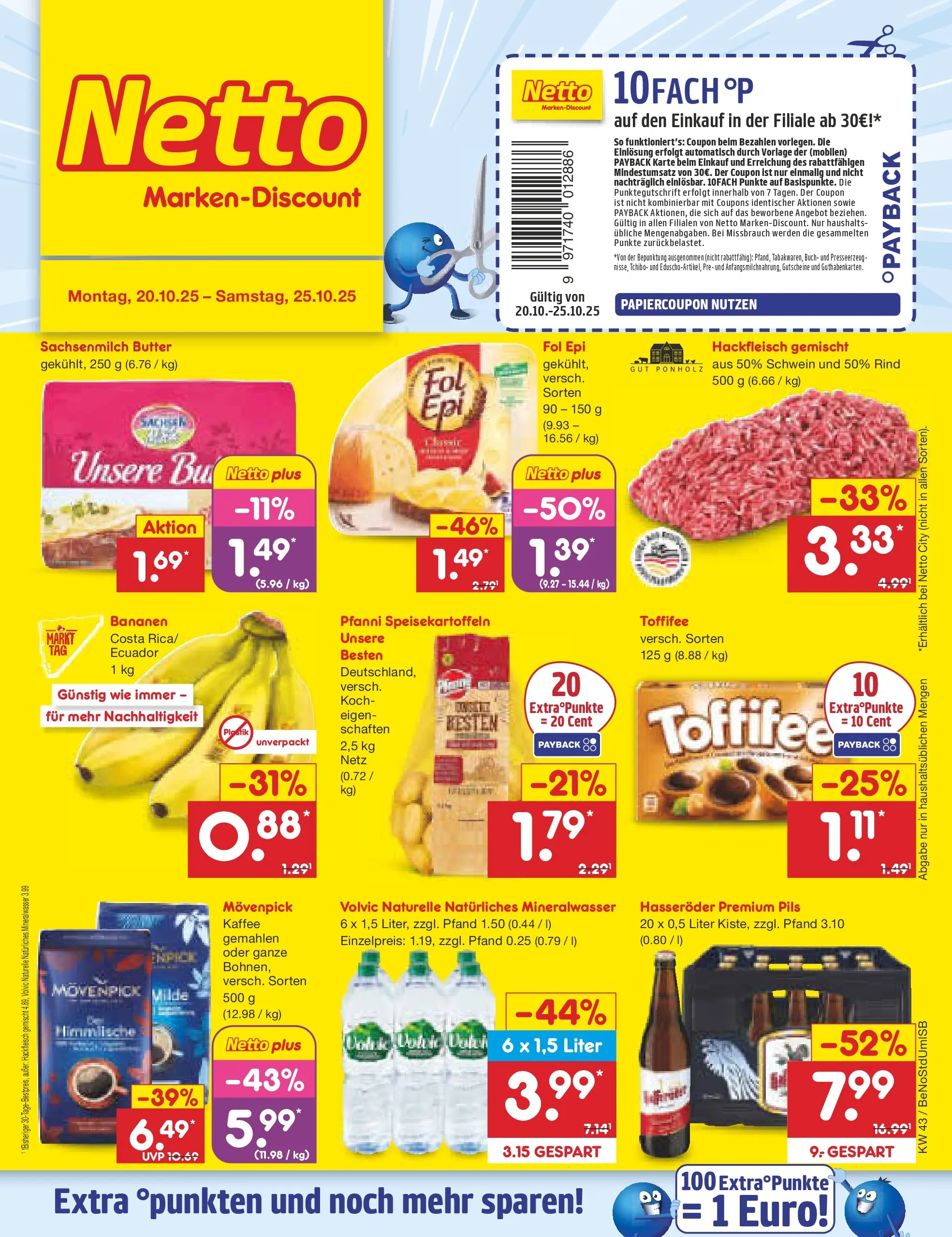 Netto Marken-Discount prospekt Berlin-Spandau (ab 19.10.2025) » Angebote | Seite: 1 | Produkte: Butter, Mineralwasser, Volvic, Hackfleisch Netto Marken-Discount prospekt Berlin-Spandau (ab 19.10.2025) » Angebote | Seite: 1 | Produkte: Butter, Mineralwasser, Volvic, Hackfleisch