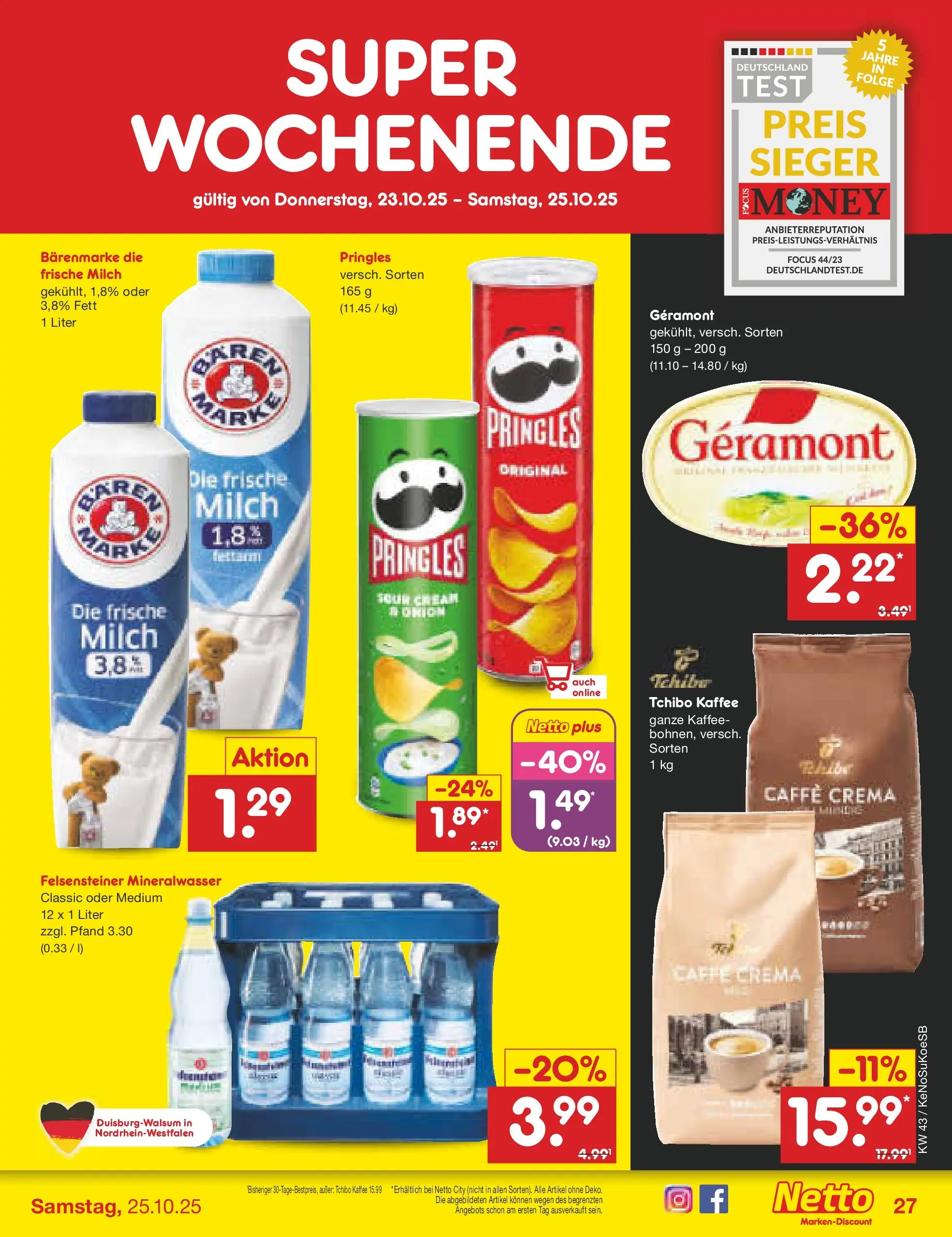 Netto Marken-Discount prospekt Kruft	 (ab 19.10.2025) » Angebote | Seite: 31 | Produkte: Geramont, Milch, Kaffee, Pringles