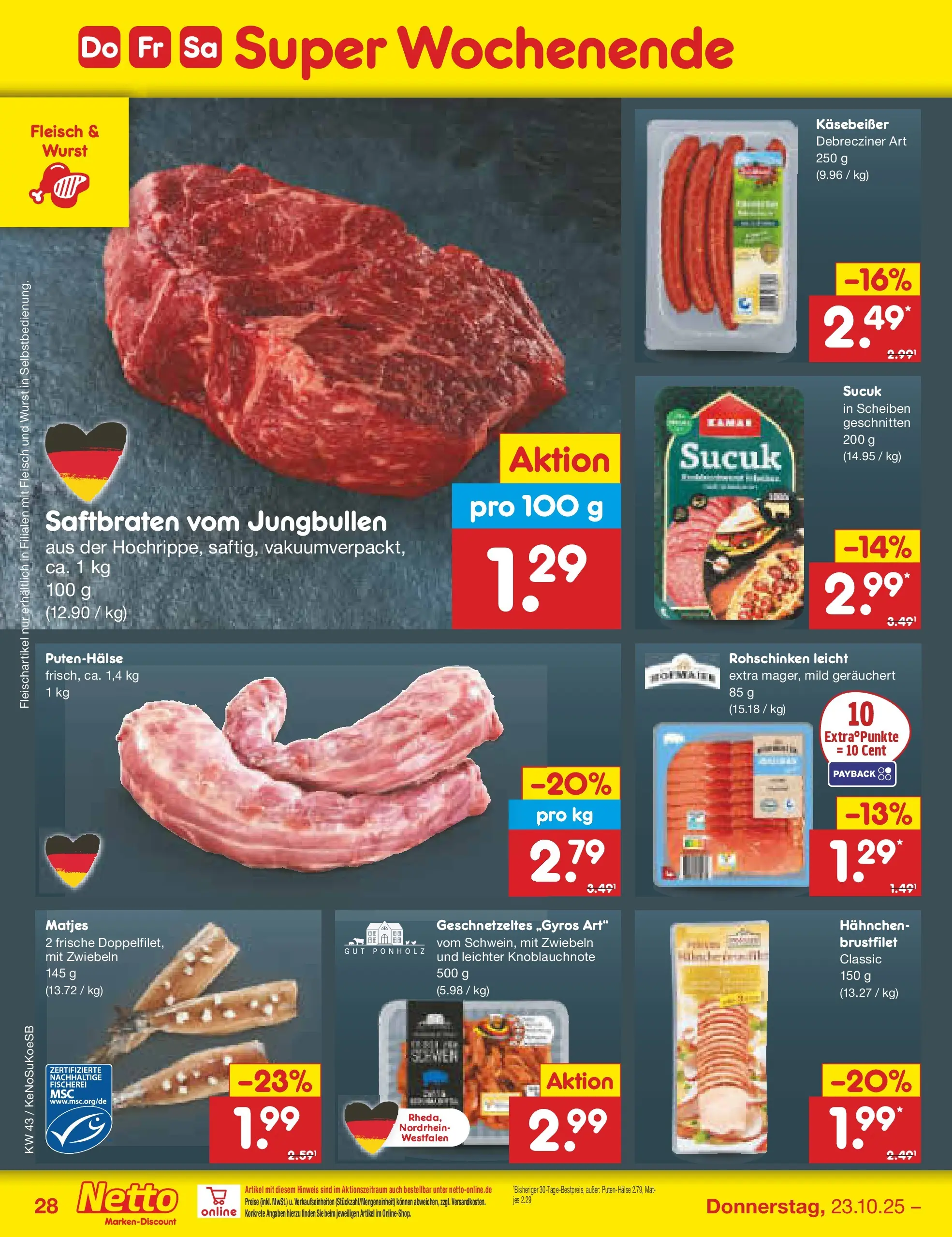 Netto Marken-Discount prospekt Kruft	 (ab 19.10.2025) » Angebote | Seite: 32 | Produkte: Hahnchen, Zwiebeln, Wurst, Fleisch