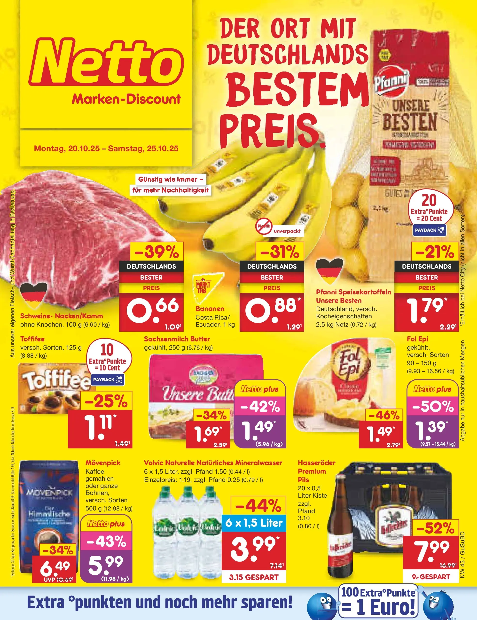Netto Marken-Discount prospekt Glauchau (ab 19.10.2025) » Angebote | Seite: 1 | Produkte: Bananen, Toffifee, Hasseröder, Volvic Netto Marken-Discount prospekt Glauchau (ab 19.10.2025) » Angebote | Seite: 1 | Produkte: Bananen, Toffifee, Hasseröder, Volvic