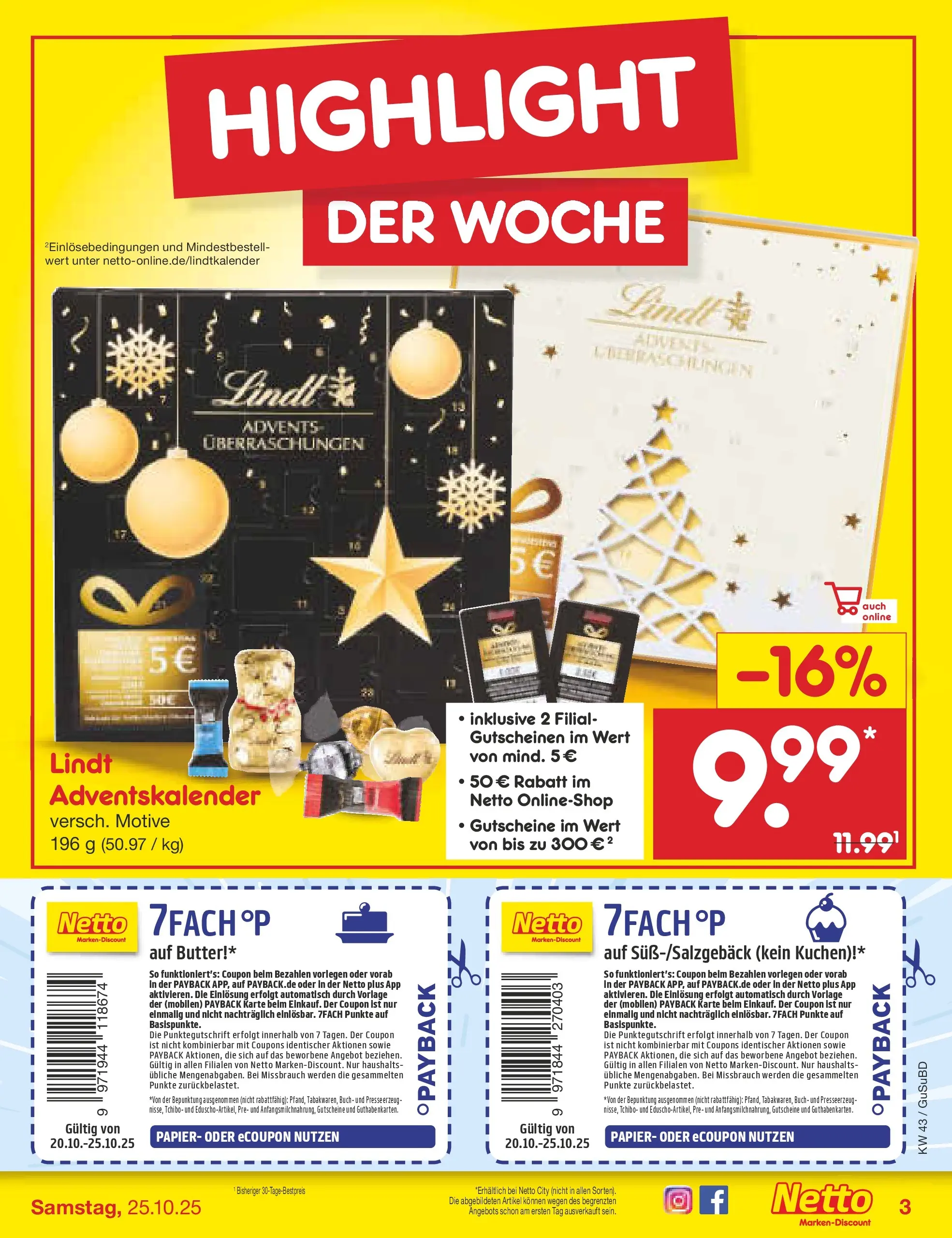 Netto Marken-Discount prospekt Glauchau (ab 19.10.2025) » Angebote | Seite: 3 | Produkte: Butter, Lindt, Kuchen Netto Marken-Discount prospekt Glauchau (ab 19.10.2025) » Angebote | Seite: 3 | Produkte: Butter, Lindt, Kuchen