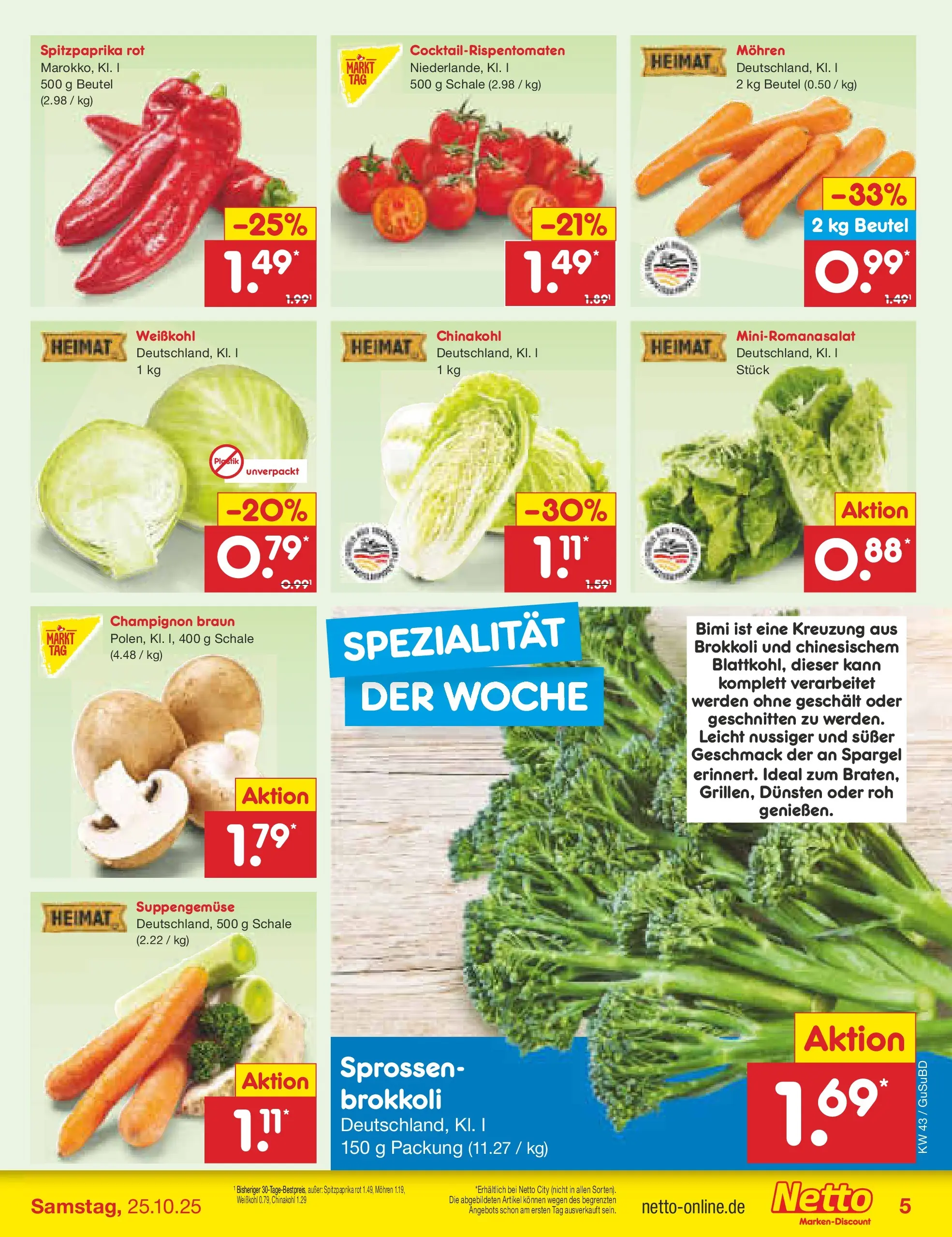 Netto Marken-Discount prospekt Glauchau (ab 19.10.2025) » Angebote | Seite: 5 | Produkte: Spargel, Mohren, Brokkoli, Chinakohl Netto Marken-Discount prospekt Glauchau (ab 19.10.2025) » Angebote | Seite: 5 | Produkte: Spargel, Mohren, Brokkoli, Chinakohl