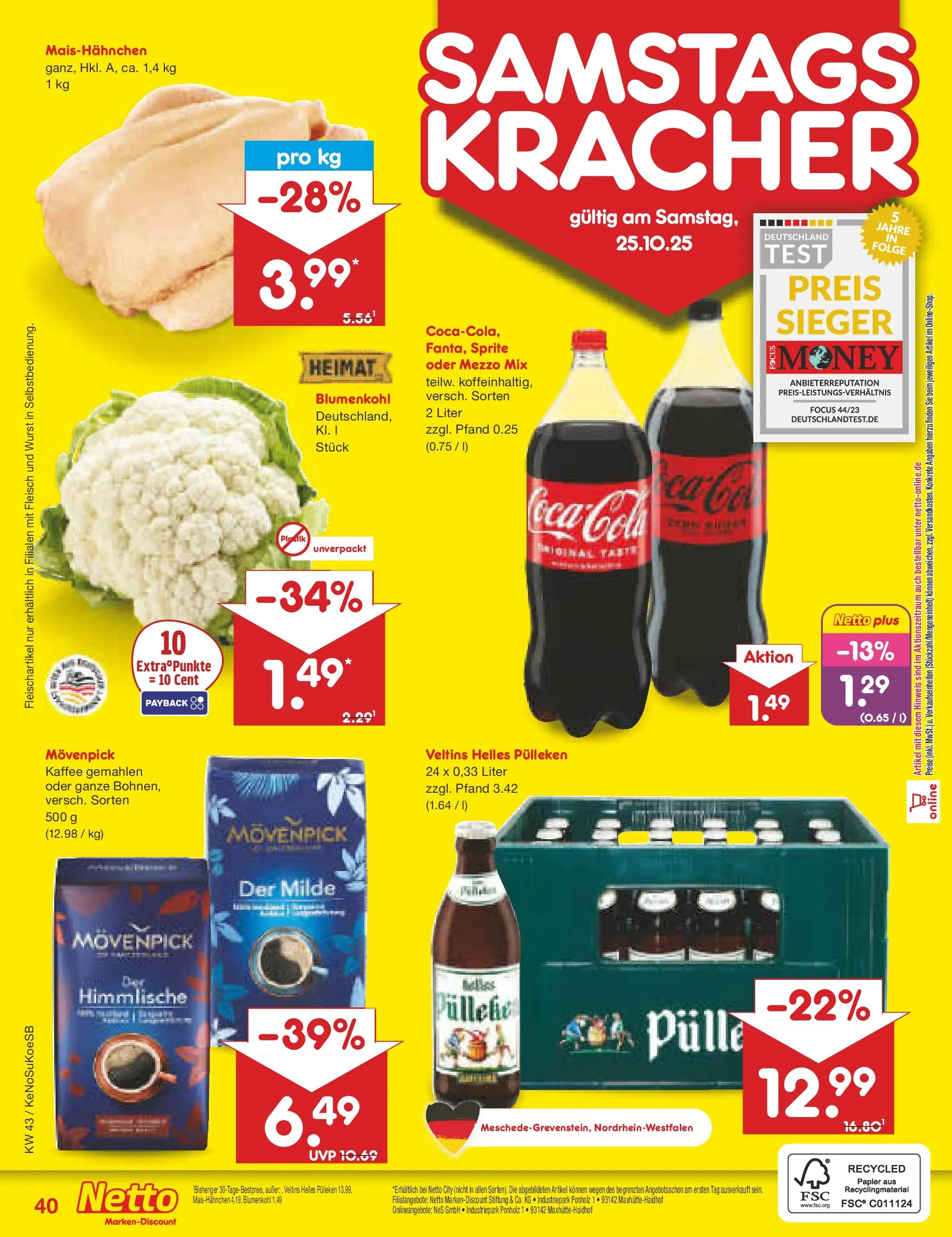 Netto Marken-Discount prospekt Kruft	 (ab 19.10.2025) » Angebote | Seite: 44 | Produkte: Helles pulleken, Mezzo mix, Kaffee, Fleisch