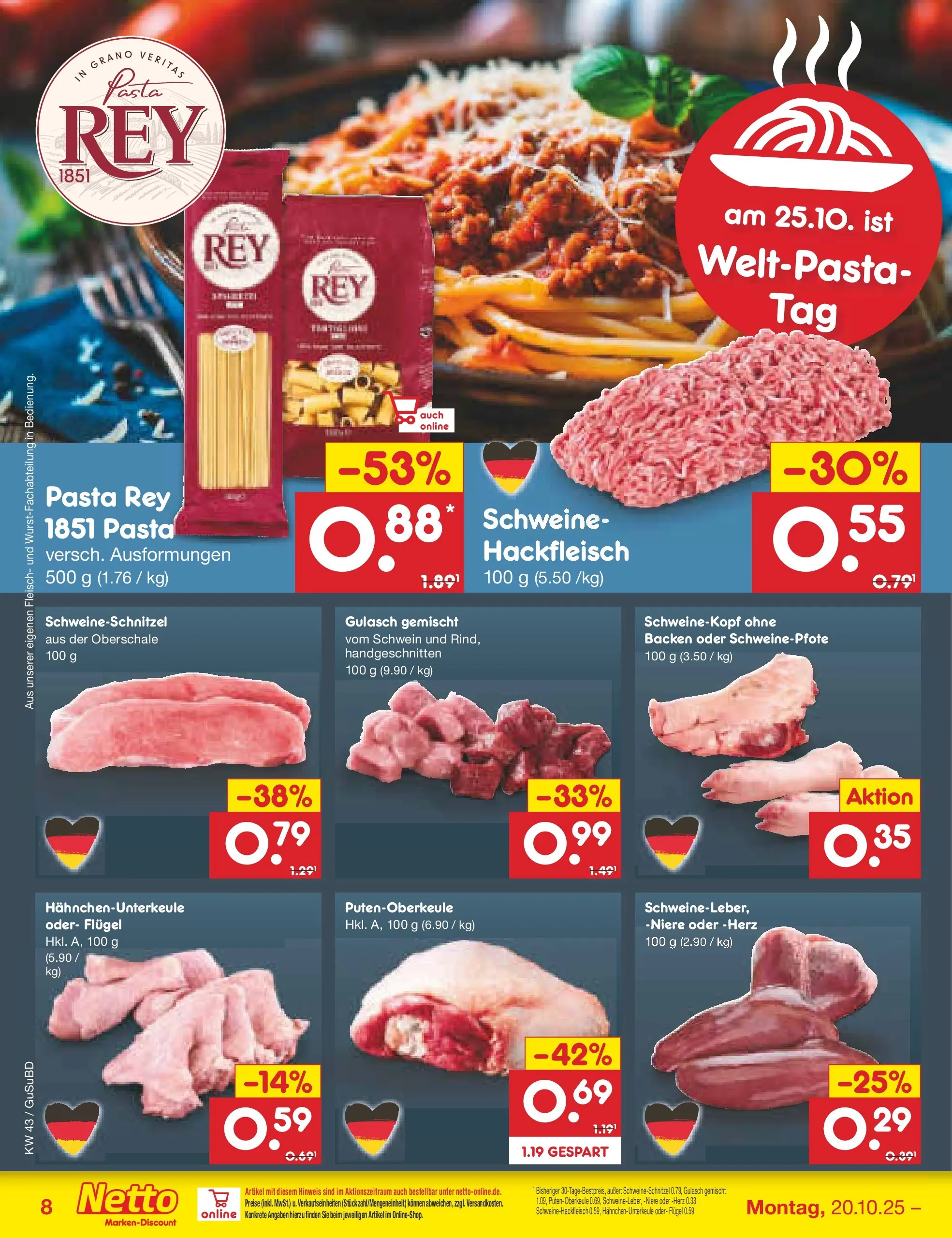 Netto Marken-Discount prospekt Glauchau (ab 19.10.2025) » Angebote | Seite: 10 | Produkte: Gulasch, Pasta, Fleisch, Hackfleisch Netto Marken-Discount prospekt Glauchau (ab 19.10.2025) » Angebote | Seite: 10 | Produkte: Gulasch, Pasta, Fleisch, Hackfleisch