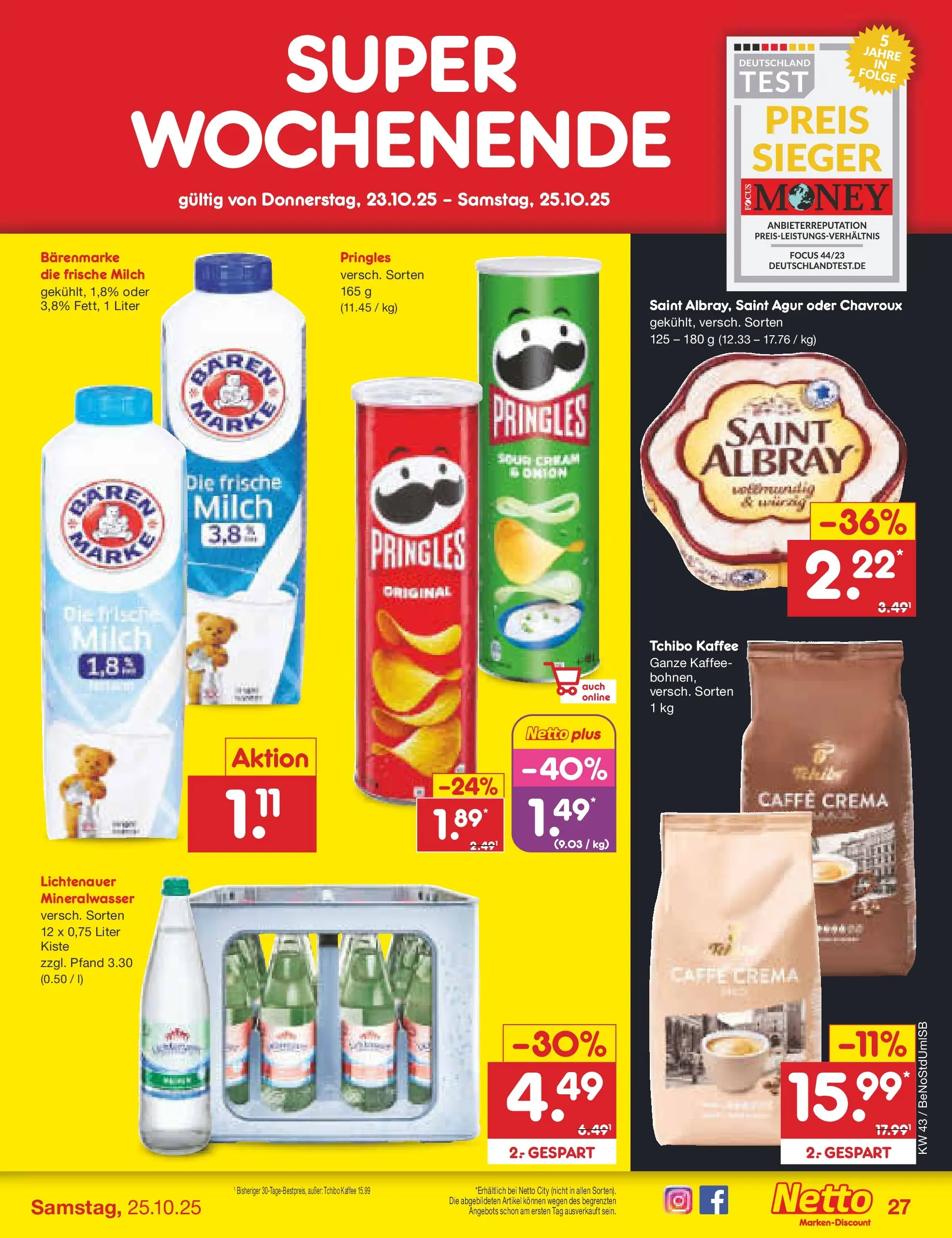 Netto Marken-Discount prospekt Berlin-Spandau (ab 19.10.2025) » Angebote | Seite: 37 | Produkte: Milch, Kaffee, Mineralwasser, Pringles Netto Marken-Discount prospekt Berlin-Spandau (ab 19.10.2025) » Angebote | Seite: 37 | Produkte: Milch, Kaffee, Mineralwasser, Pringles