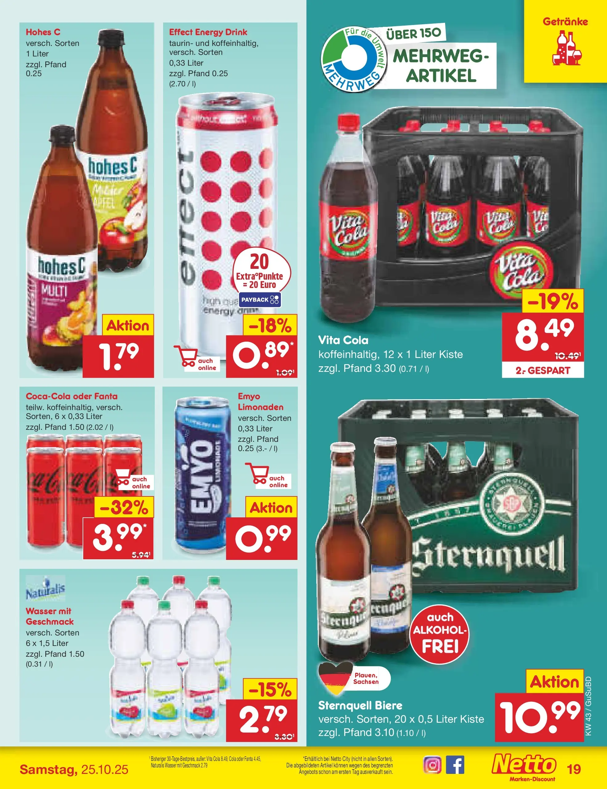 Netto Marken-Discount prospekt Glauchau (ab 19.10.2025) » Angebote | Seite: 21 | Produkte: Fanta, Energy, Vita cola, Hohes c Netto Marken-Discount prospekt Glauchau (ab 19.10.2025) » Angebote | Seite: 21 | Produkte: Fanta, Energy, Vita cola, Hohes c
