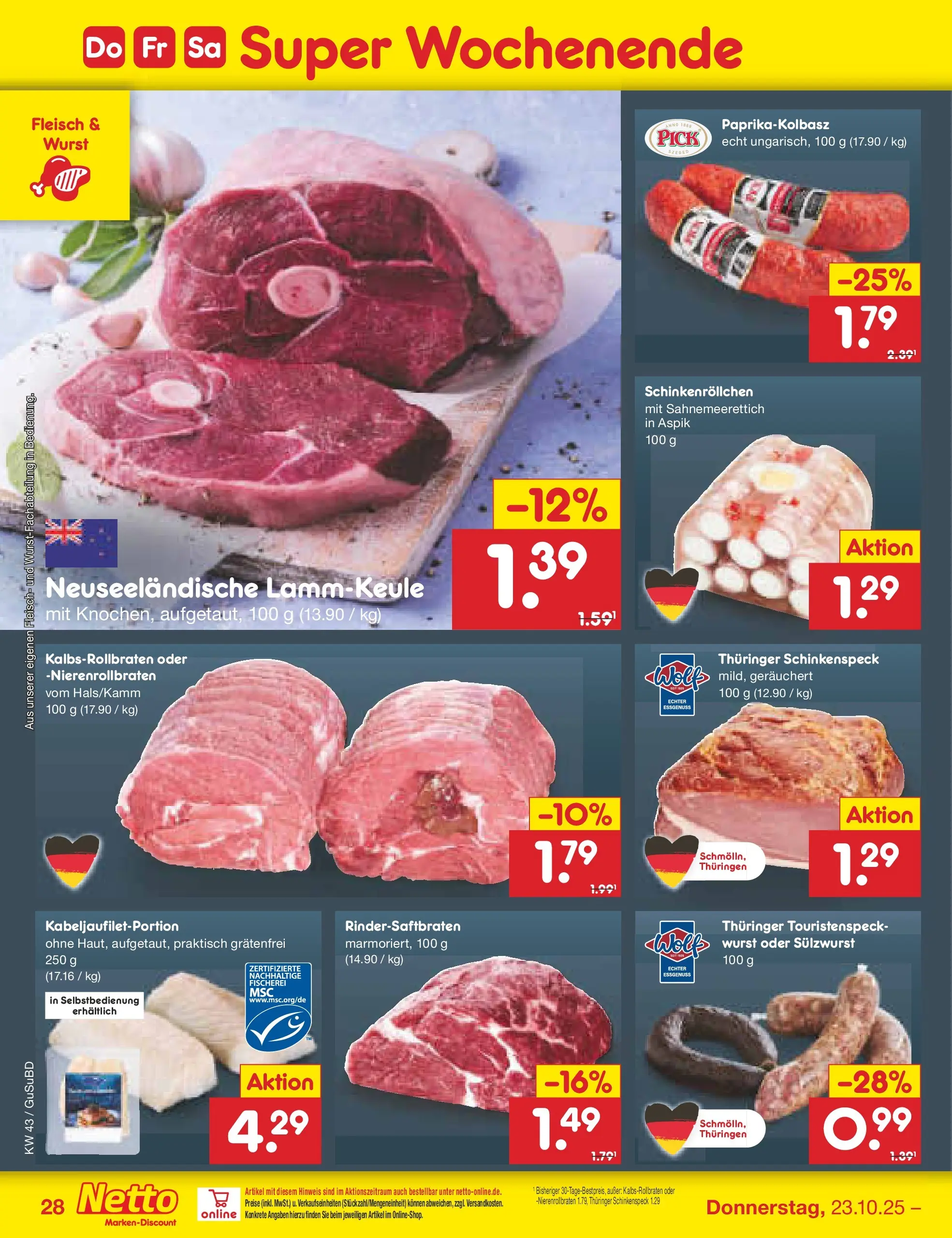 Netto Marken-Discount prospekt Glauchau (ab 19.10.2025) » Angebote | Seite: 38 | Produkte: Lammkeule, Wurst, Fleisch Netto Marken-Discount prospekt Glauchau (ab 19.10.2025) » Angebote | Seite: 38 | Produkte: Lammkeule, Wurst, Fleisch
