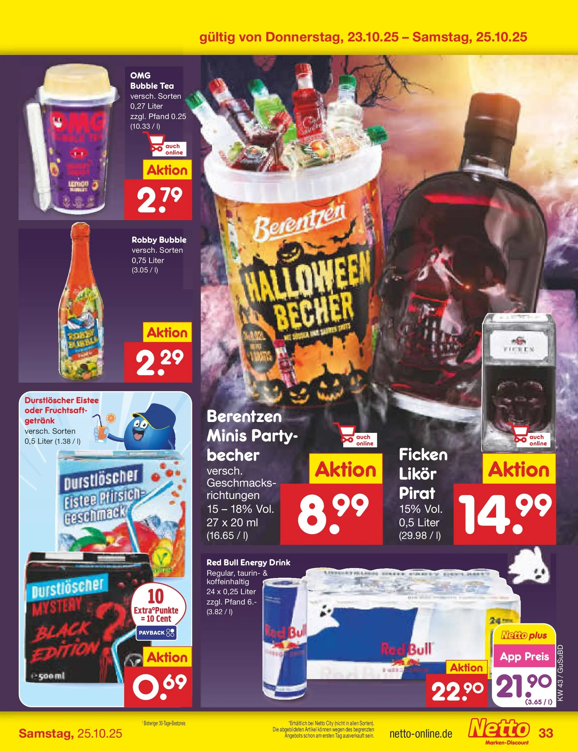 Netto Marken-Discount prospekt Glauchau (ab 19.10.2025) » Angebote | Seite: 43 | Produkte: Red bull, Pfirsich, Fruchtsaft, Berentzen Netto Marken-Discount prospekt Glauchau (ab 19.10.2025) » Angebote | Seite: 43 | Produkte: Red bull, Pfirsich, Fruchtsaft, Berentzen