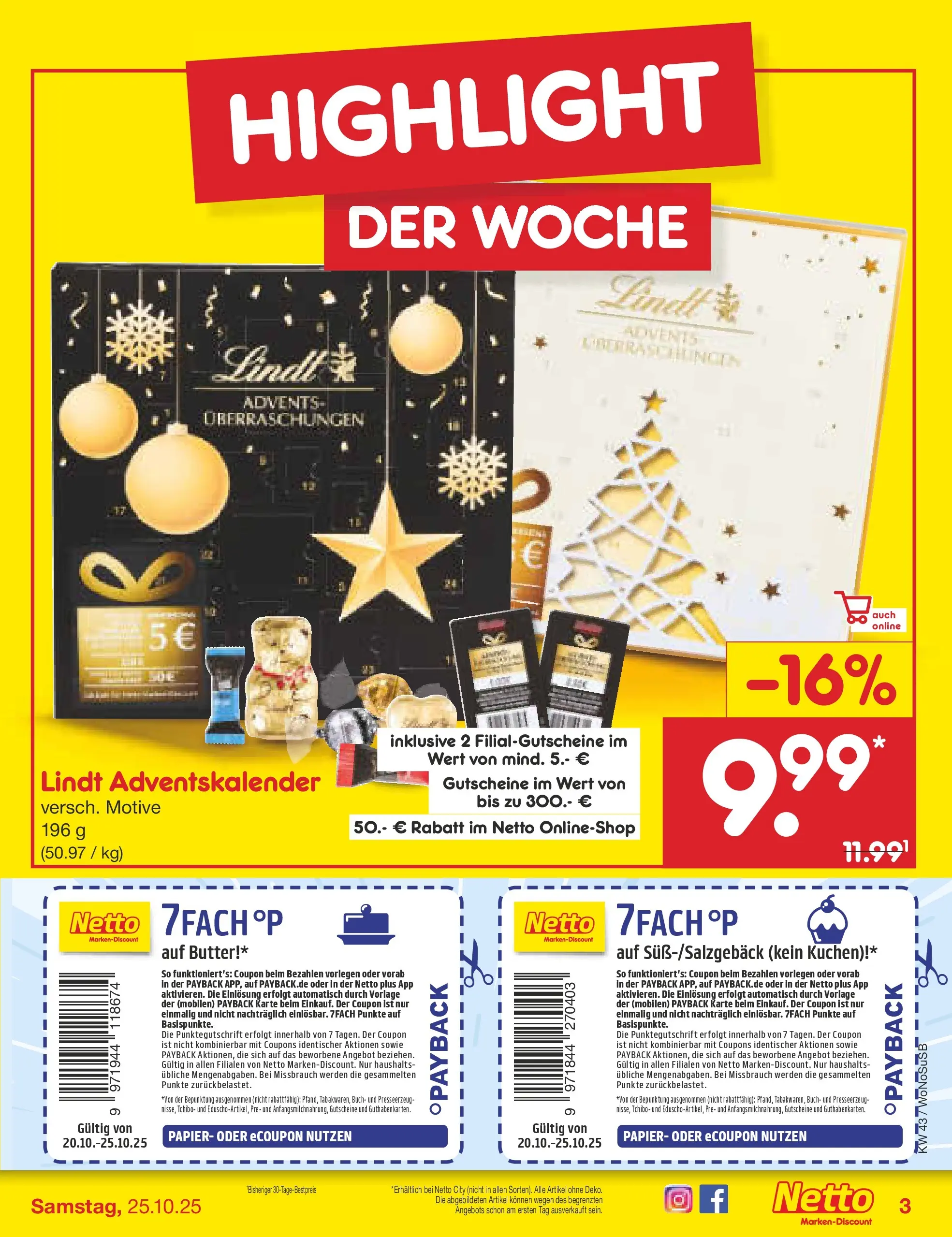Netto Marken-Discount prospekt Frankfurt (ab 19.10.2025) » Angebote | Seite: 3 | Produkte: Butter, Lindt, Kuchen Netto Marken-Discount prospekt Frankfurt (ab 19.10.2025) » Angebote | Seite: 3 | Produkte: Butter, Lindt, Kuchen