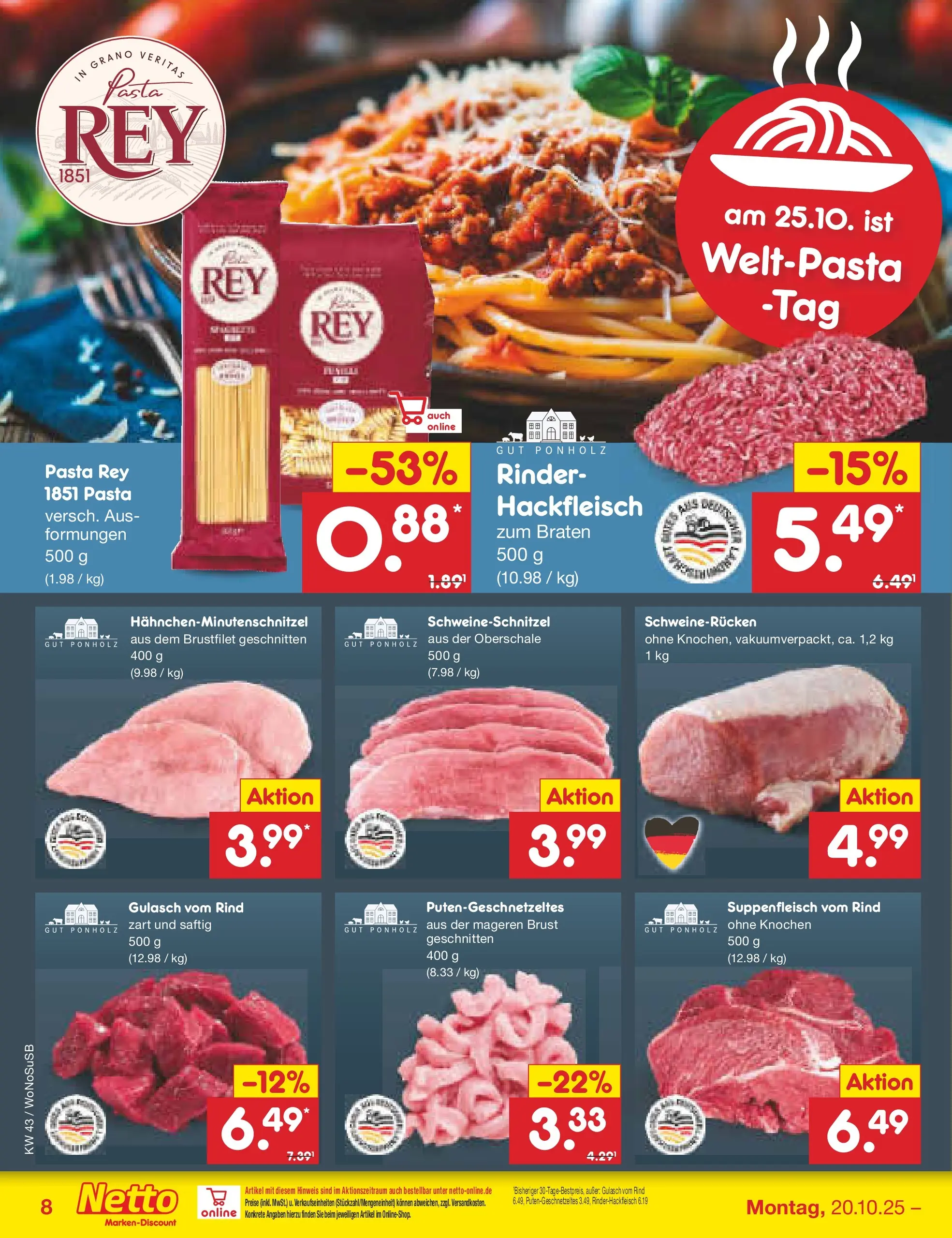 Netto Marken-Discount prospekt Frankfurt (ab 19.10.2025) » Angebote | Seite: 8 | Produkte: Gulasch, Suppenfleisch, Schweinerucken, Hackfleisch Netto Marken-Discount prospekt Frankfurt (ab 19.10.2025) » Angebote | Seite: 8 | Produkte: Gulasch, Suppenfleisch, Schweinerucken, Hackfleisch