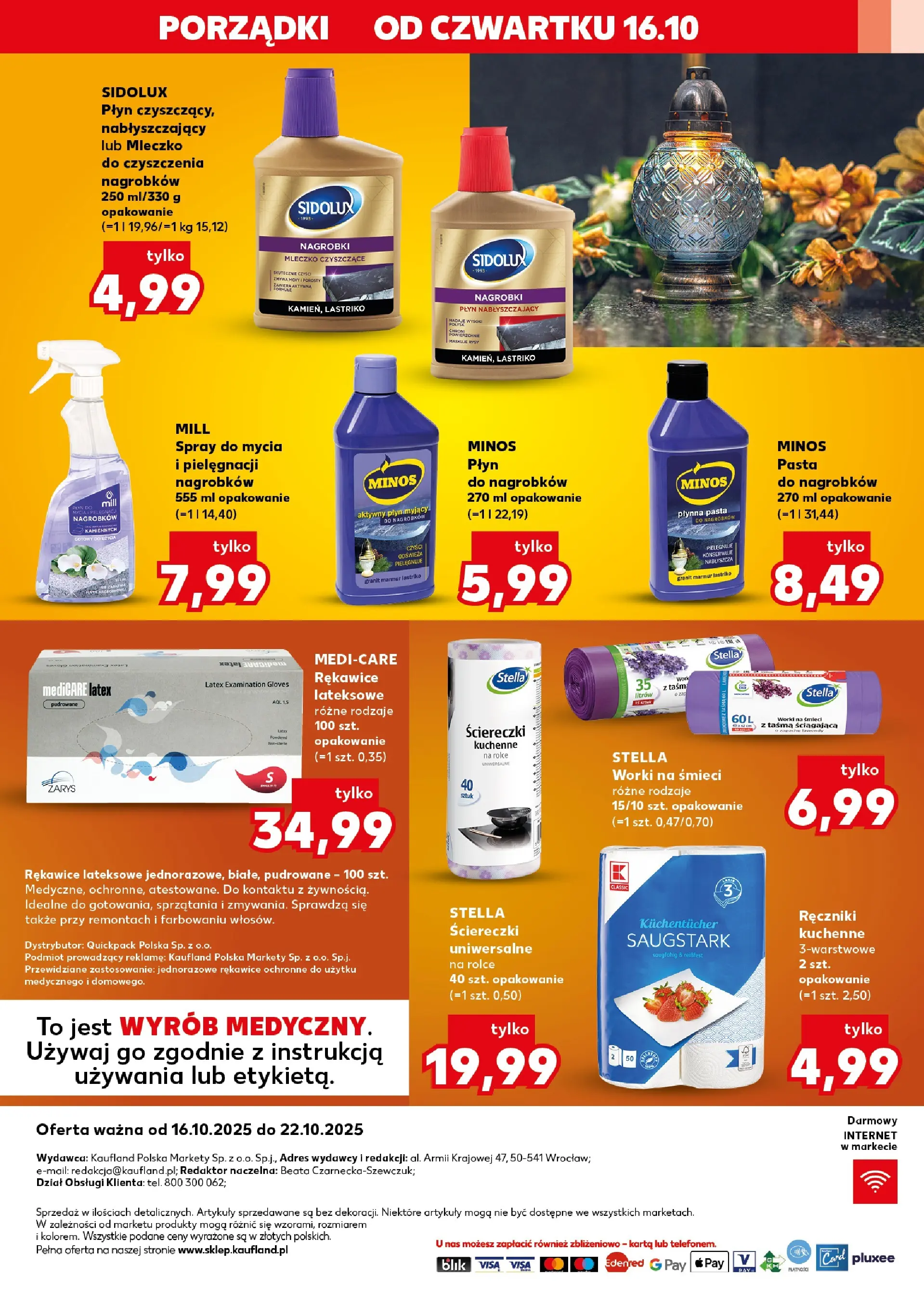 Kaufland gazetka - Znicze od 16.10.2025 - od jutra PDF | Strona: 22 | Produkty: Karta, Rękawice lateksowe