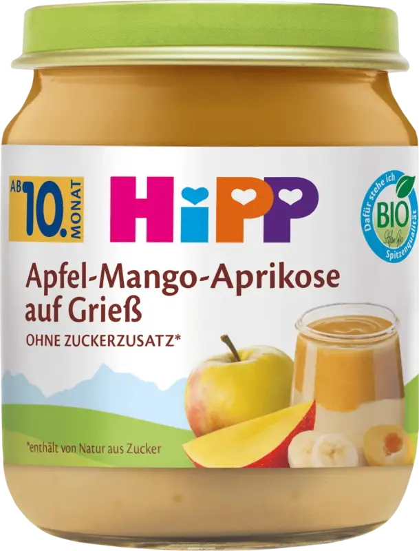 HiPP Früchte Apfel-Mango-Aprikose auf Grieß ab dem 10. Monat