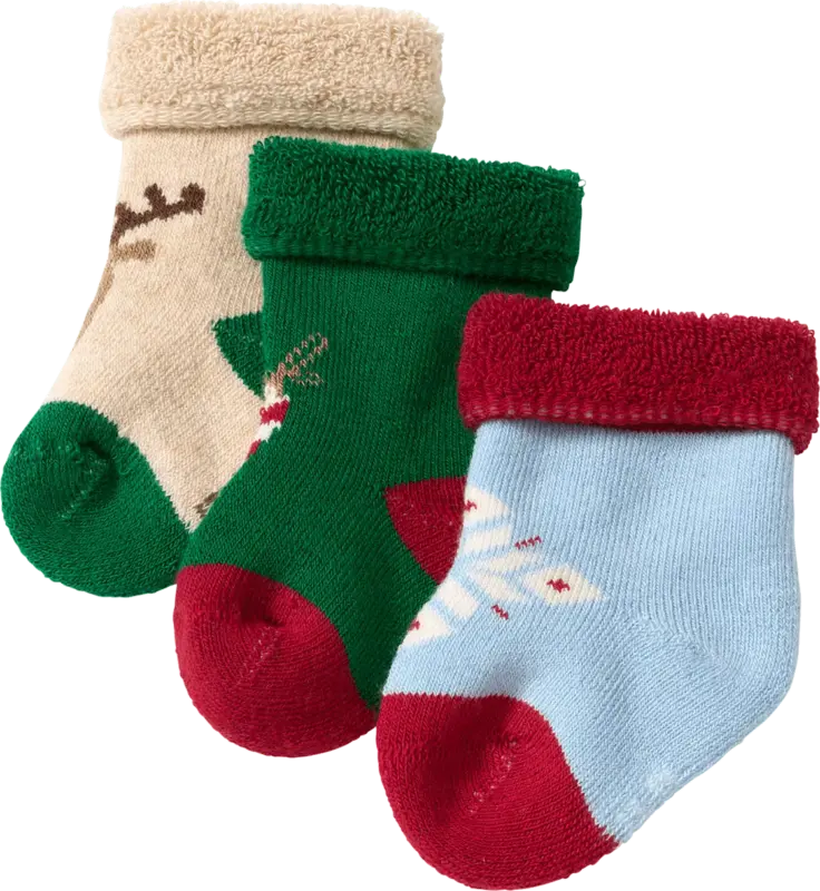 ALANA Erstlingssocken mit Weihnachts-Motiven, beige + grün + blau, Gr. 13/14
