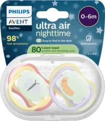 PHILIPS AVENT Schnuller ultra air nighttime Silikon, gelb/lila, 0-6 Monate