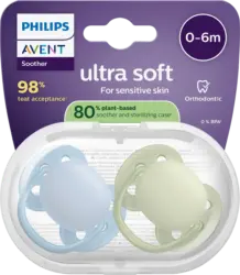 PHILIPS AVENT Schnuller ultra soft Silikon, blau/grün, 0-6 Monate
