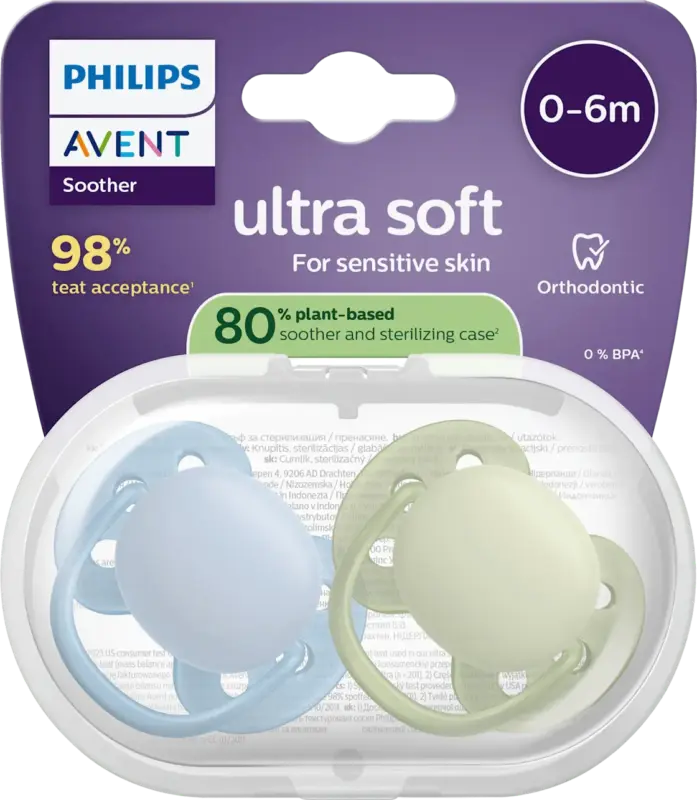 PHILIPS AVENT Schnuller ultra soft Silikon, blau/grün, 0-6 Monate