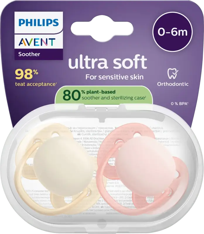 PHILIPS AVENT Schnuller ultra soft Silikon, beige/rosa, 0-6 Monate