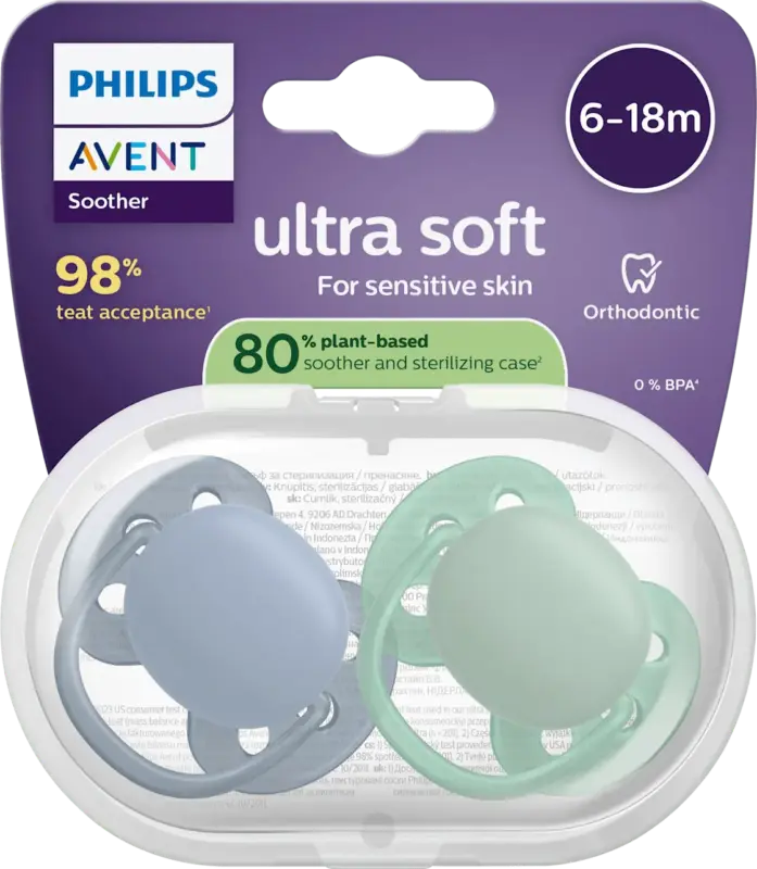 PHILIPS AVENT Schnuller ultra soft Silikon, grün/blau, 6-18 Monate