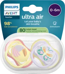 PHILIPS AVENT Schnuller ultra air Silikon, gelb/lila, 0-6 Monate