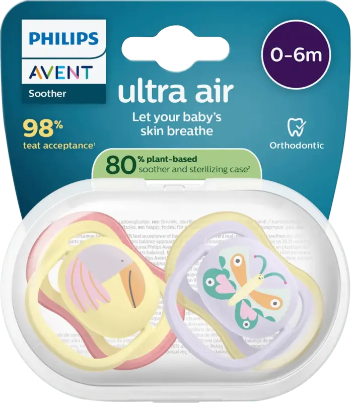 PHILIPS AVENT Schnuller ultra air Silikon, gelb/lila, 0-6 Monate
