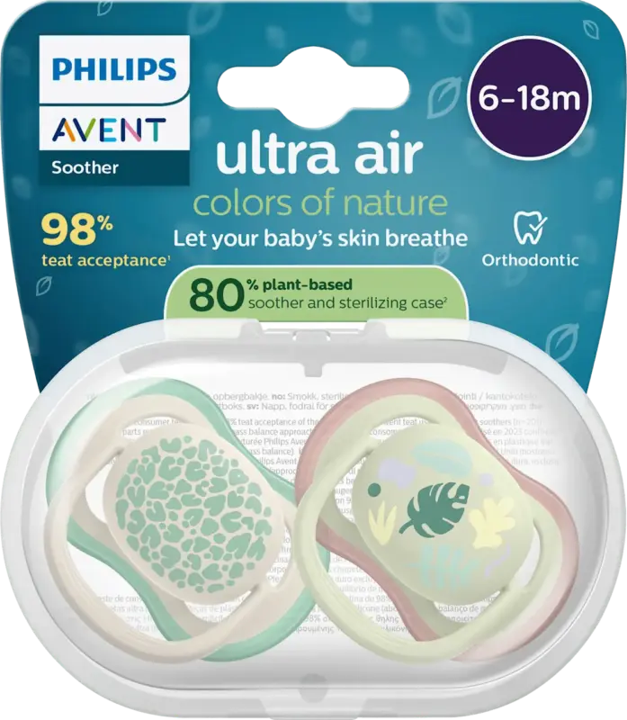 PHILIPS AVENT Schnuller ultra air colors of nature Silikon, creme/grün, 6-18 Monate