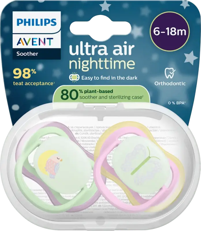 PHILIPS AVENT Schnuller ultra air nighttime Silikon, grün/rosa, 6-18 Monate