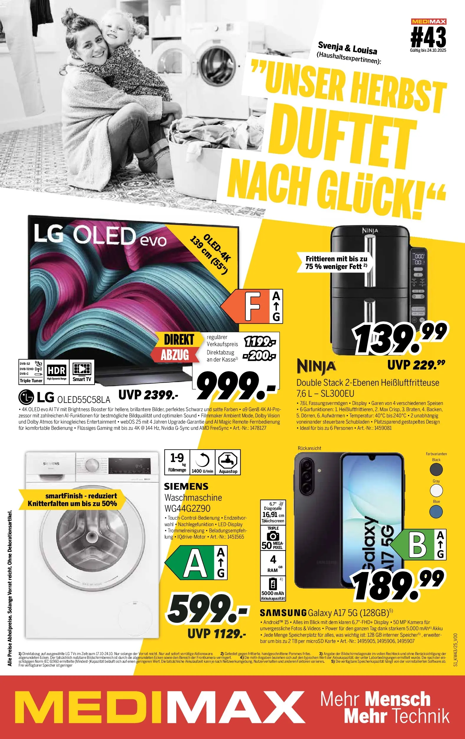 Medimax Prospekt 	 (ab 18.10.2025) zum Blättern | Seite: 1 | Produkte: Pommes, Waschmaschine, Heißluftfritteuse, TV