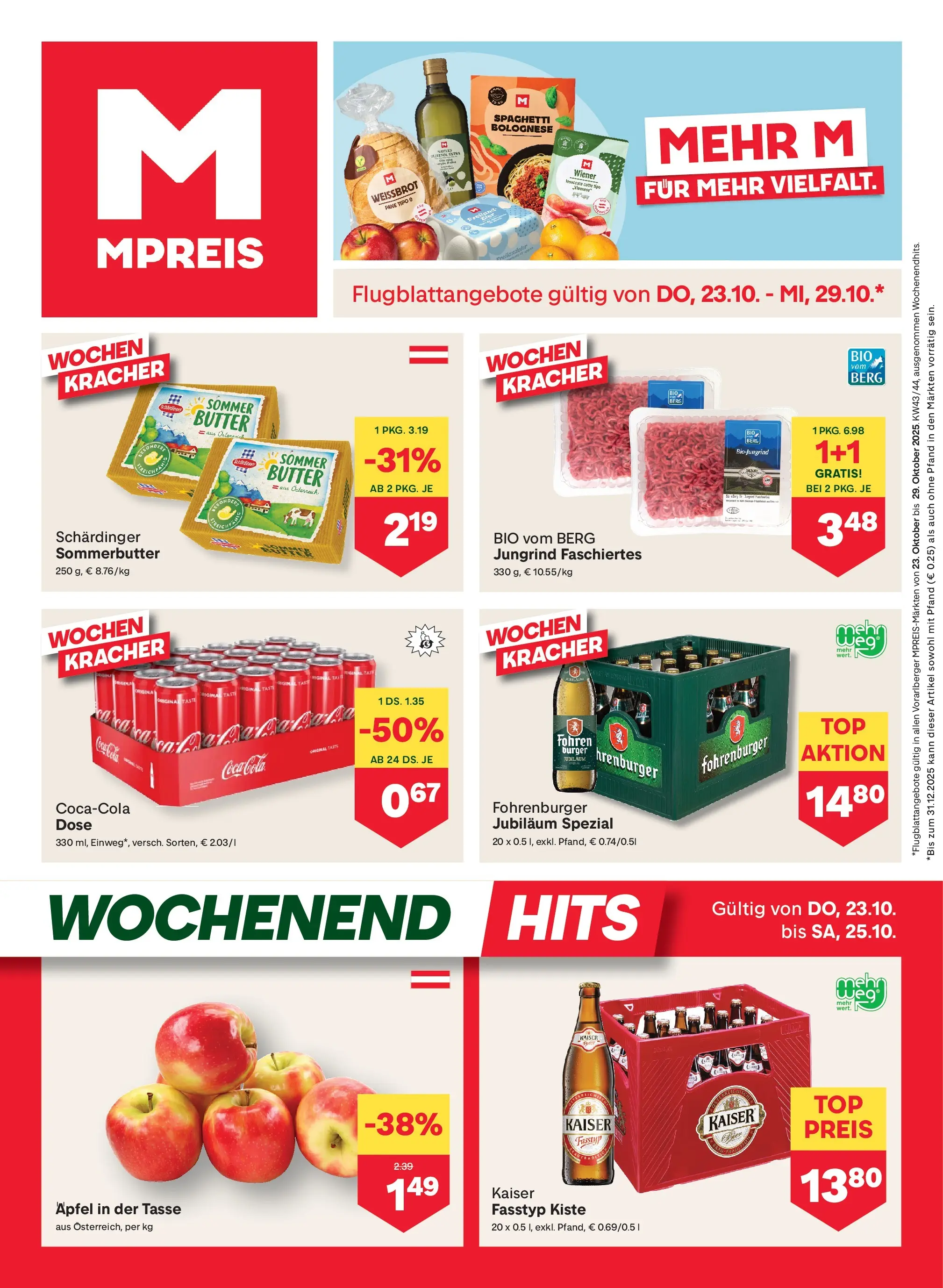 MPREIS St.Gallenkirch von 23.10.2025 - Aktuelle Angebote | Seite: 1 | Produkte: Butter, Hajdina liszt, Äpfel