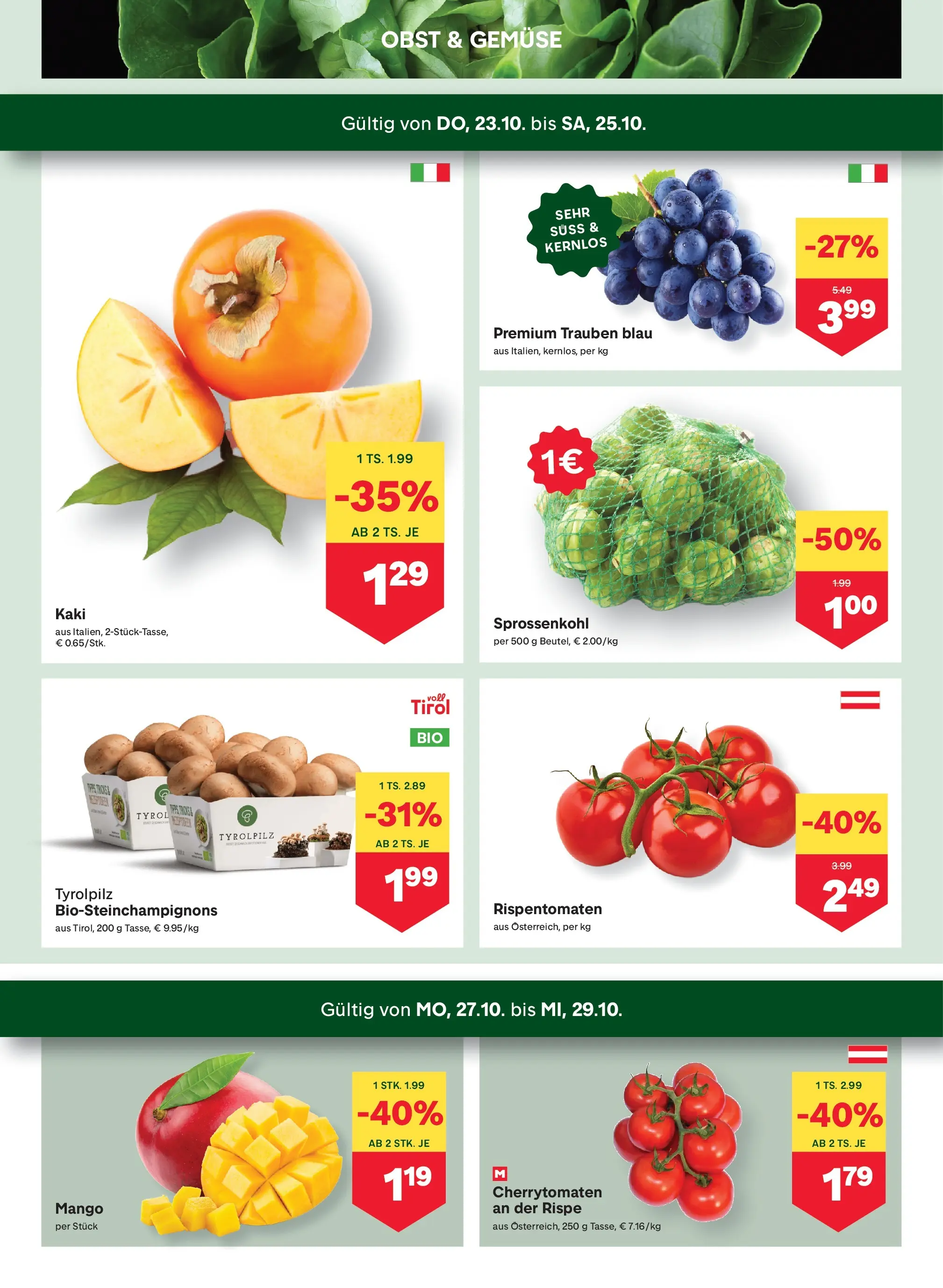 MPREIS Sillian von 22.10.2025 - Aktuelle Angebote | Seite: 2 | Produkte: Gemüse, Obst, Mango, Kaki