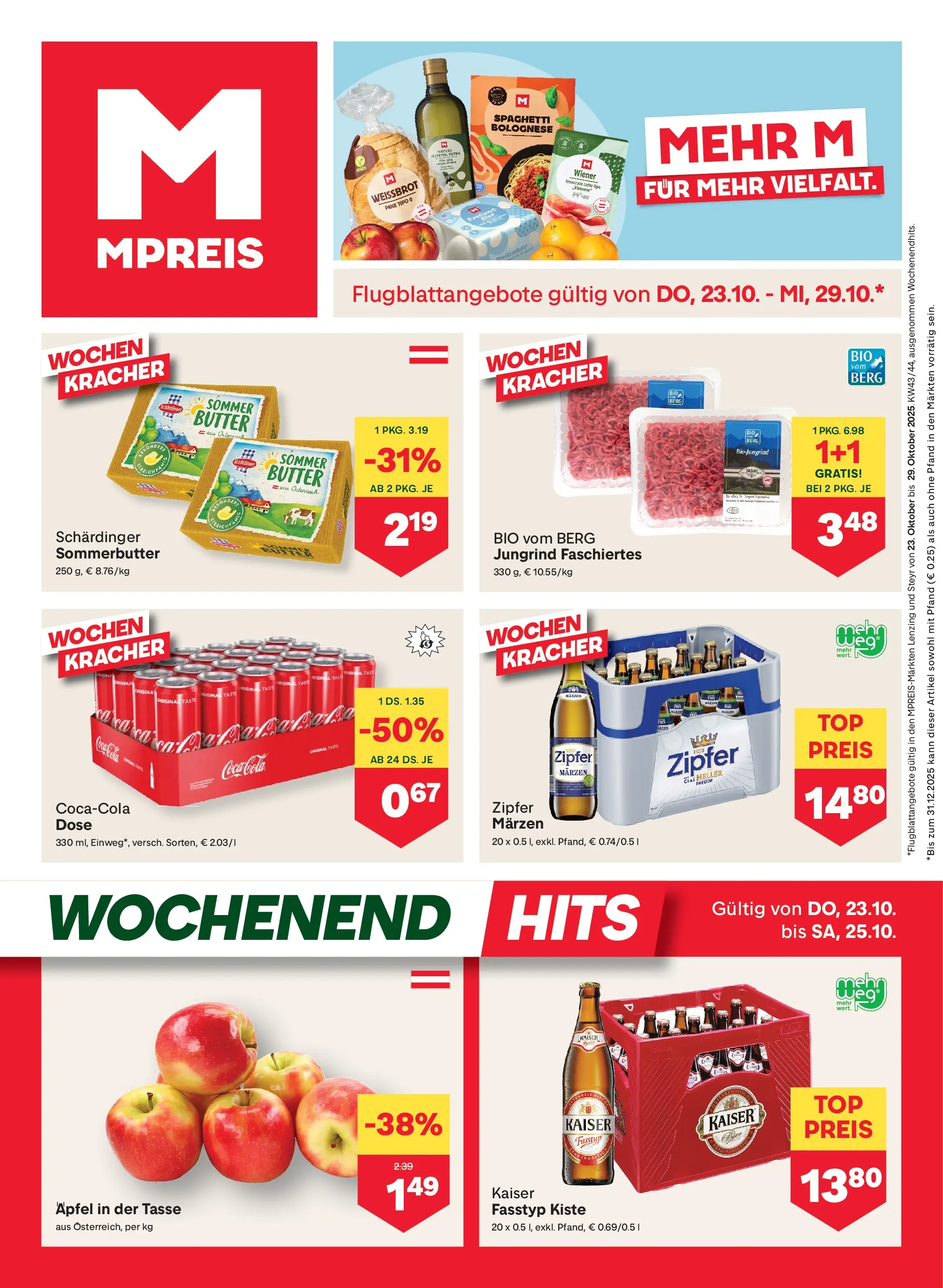 MPREIS Steyr von 22.10.2025 - Aktuelle Angebote | Seite: 1 | Produkte: Butter, Hajdina liszt, Äpfel
