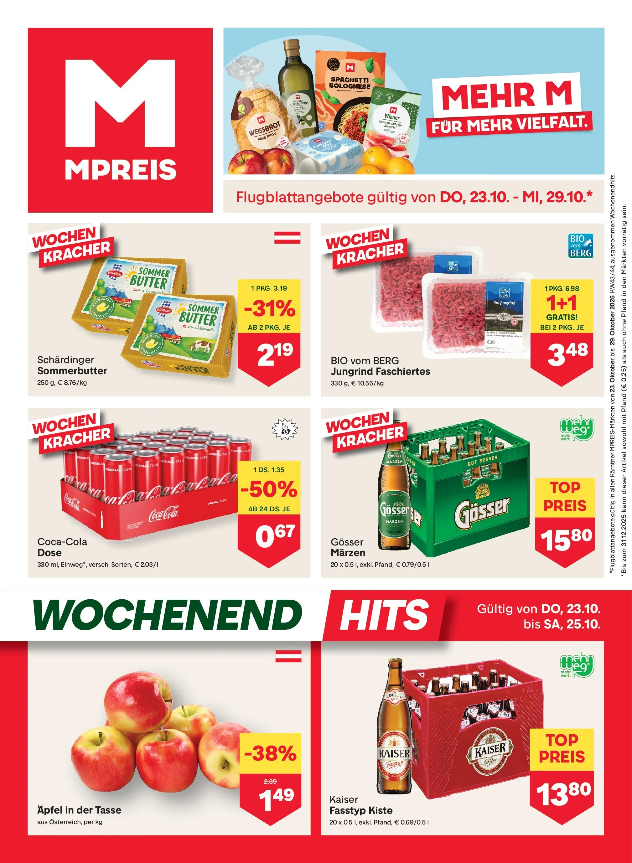 MPREIS Velden von 22.10.2025 - Aktuelle Angebote | Seite: 1 | Produkte: Butter, Hajdina liszt, Äpfel