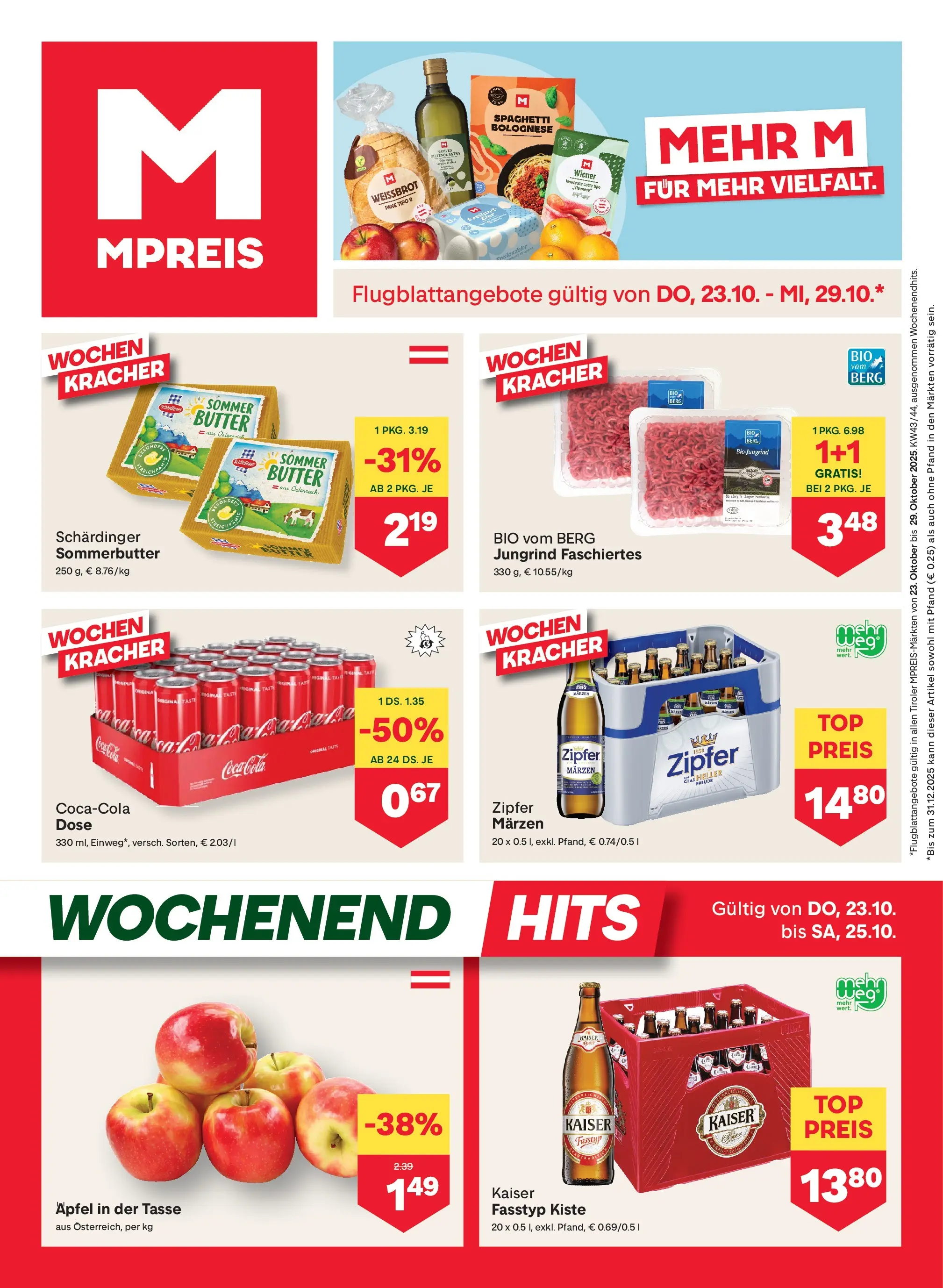 MPREIS Pfunds von 22.10.2025 - Aktuelle Angebote | Seite: 1 | Produkte: Butter, Hajdina liszt, Äpfel