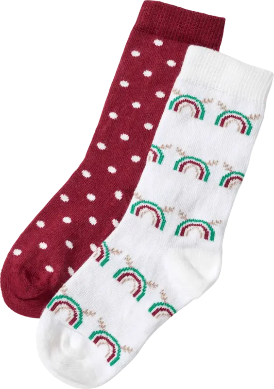 ALANA Socken mit Weihnachts-Regenbogen- & Punkte-Muster, weiß + rot, Gr. 27/29