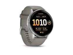 Garmin Venu 4 Fitness-Smartwatch, 45mm, Schwarz/Silber mit Schnellwechsel-Silikon-Armband Grau