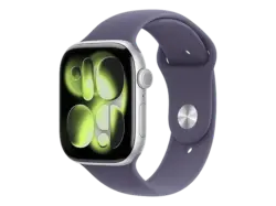 Apple Watch Series 11 GPS 46mm Silber Aluminium Case mit Purple Fog Sport Band - M/L; Smartwatch