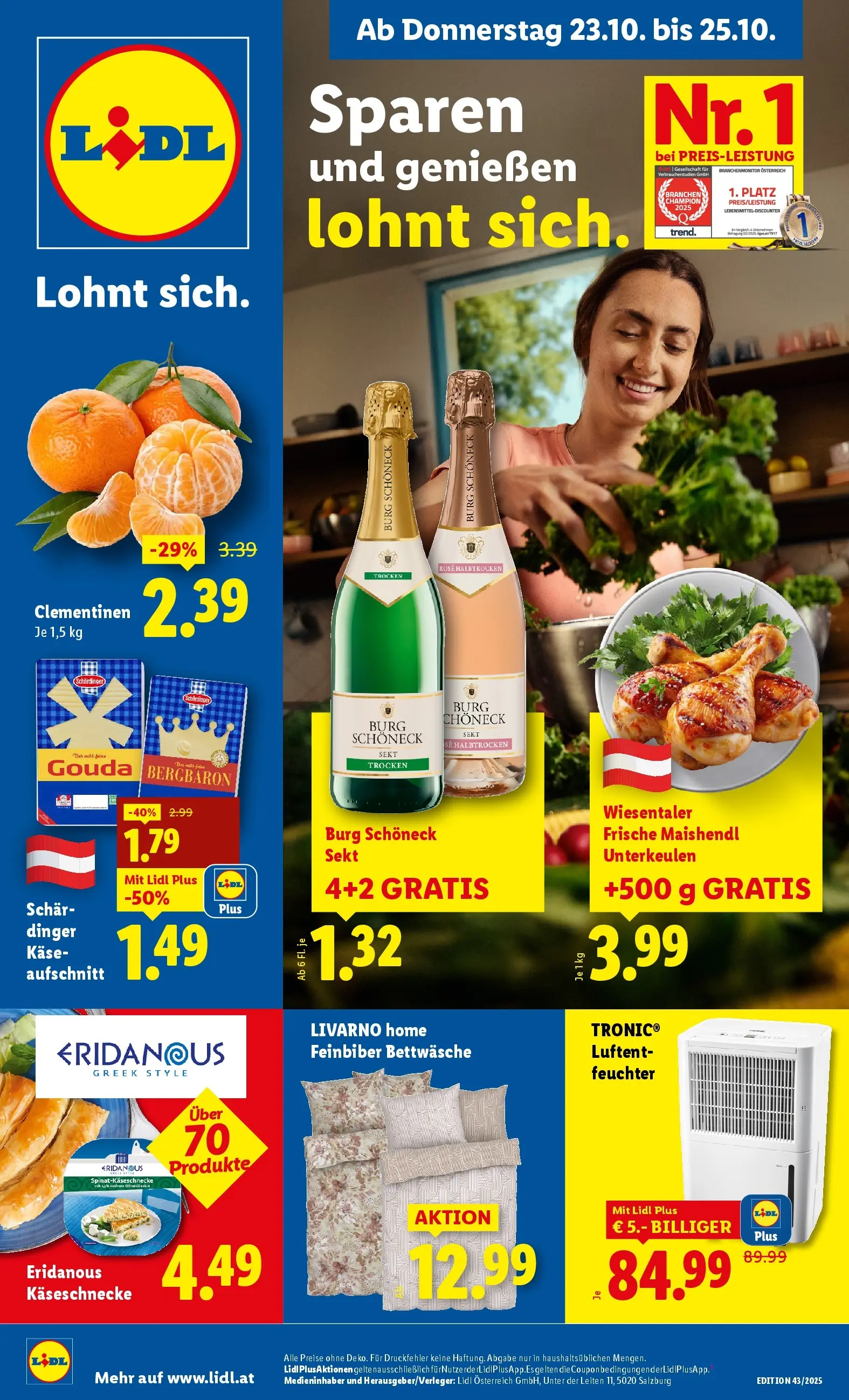 Lidl Flugblatt - Wien, Langenzersdorf, Zwettl ab 23.10.2025 - Angebote ab donnerstag | Seite: 1 | Produkte: Käse