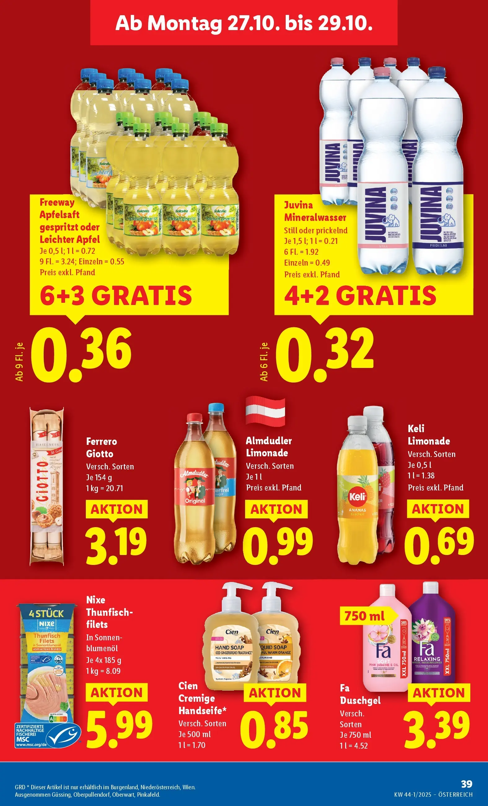 Lidl Flugblatt - Wien, Langenzersdorf, Zwettl ab 23.10.2025 - Angebote ab donnerstag | Seite: 45 | Produkte: Saft, Duschgel, Äpfel, Ananas