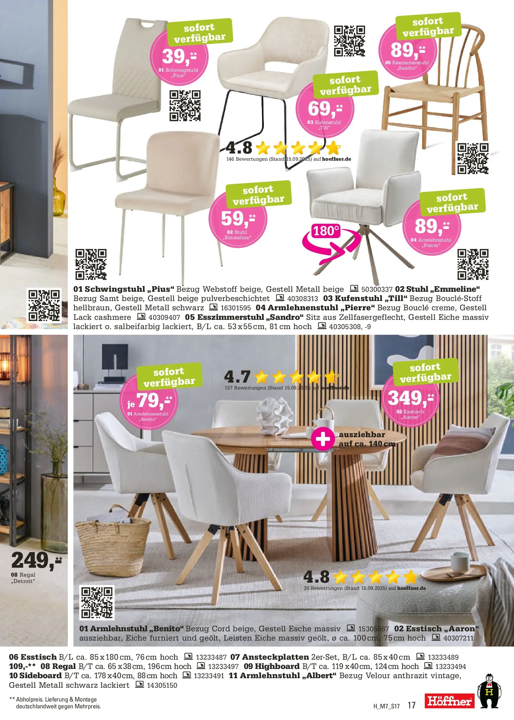 Höffner - Höffner: Möbelangebote (ab 14.10.2025) zum Blättern | Seite: 17 | Produkte: Sideboard, HIghboard, Esstisch, Regal