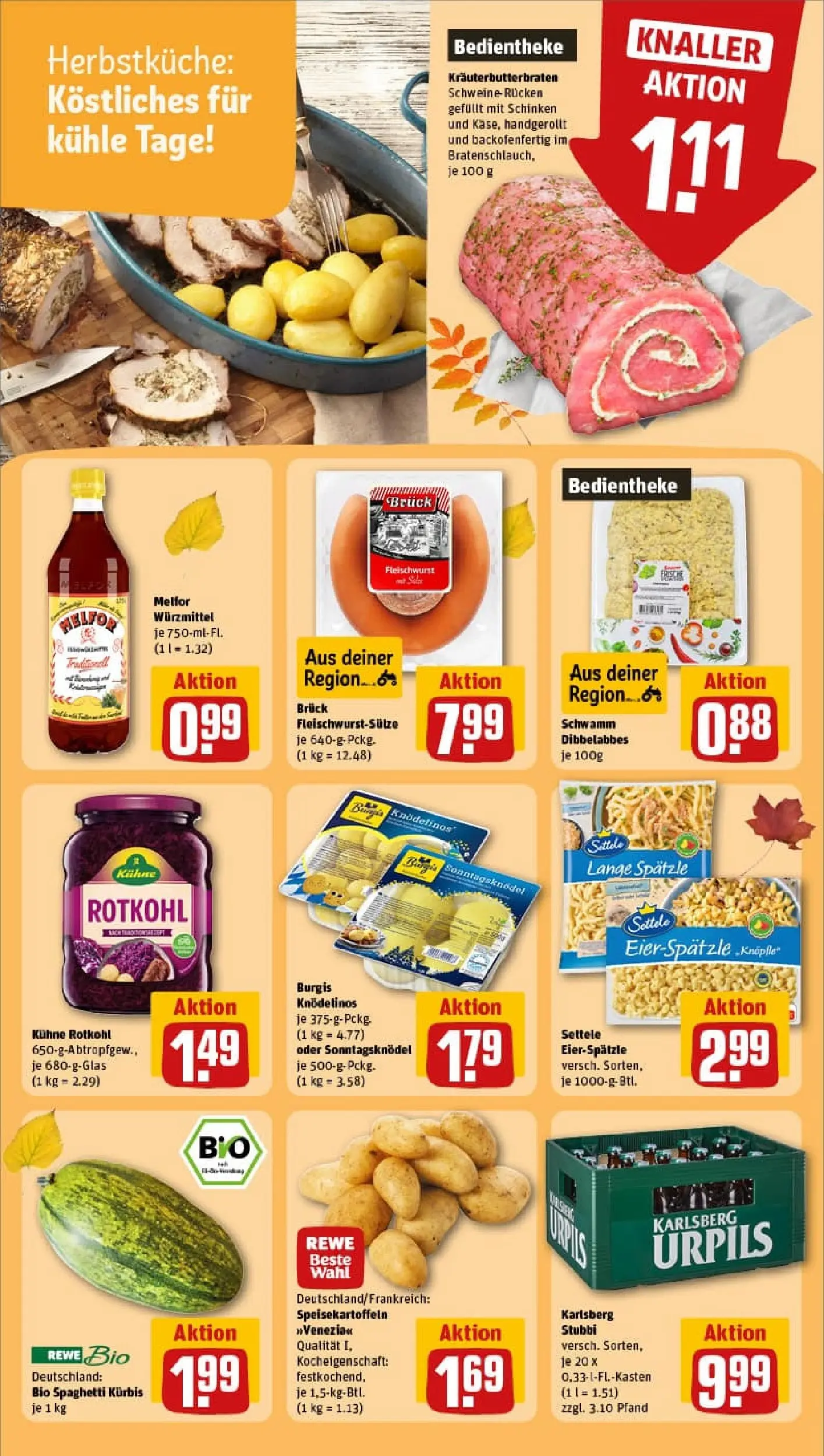 REWE Prospekt ab 19.10.2025 zum Blättern » Angebote | Seite: 20 | Produkte: Rotkohl, Kürbis, Schinken
