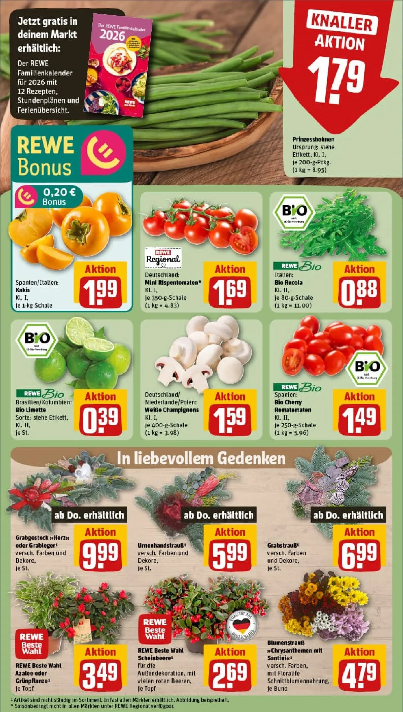 REWE Prospekt ab 19.10.2025 zum Blättern » Angebote | Seite: 9 | Produkte: Rucola, Champignons, Limette, Kaki