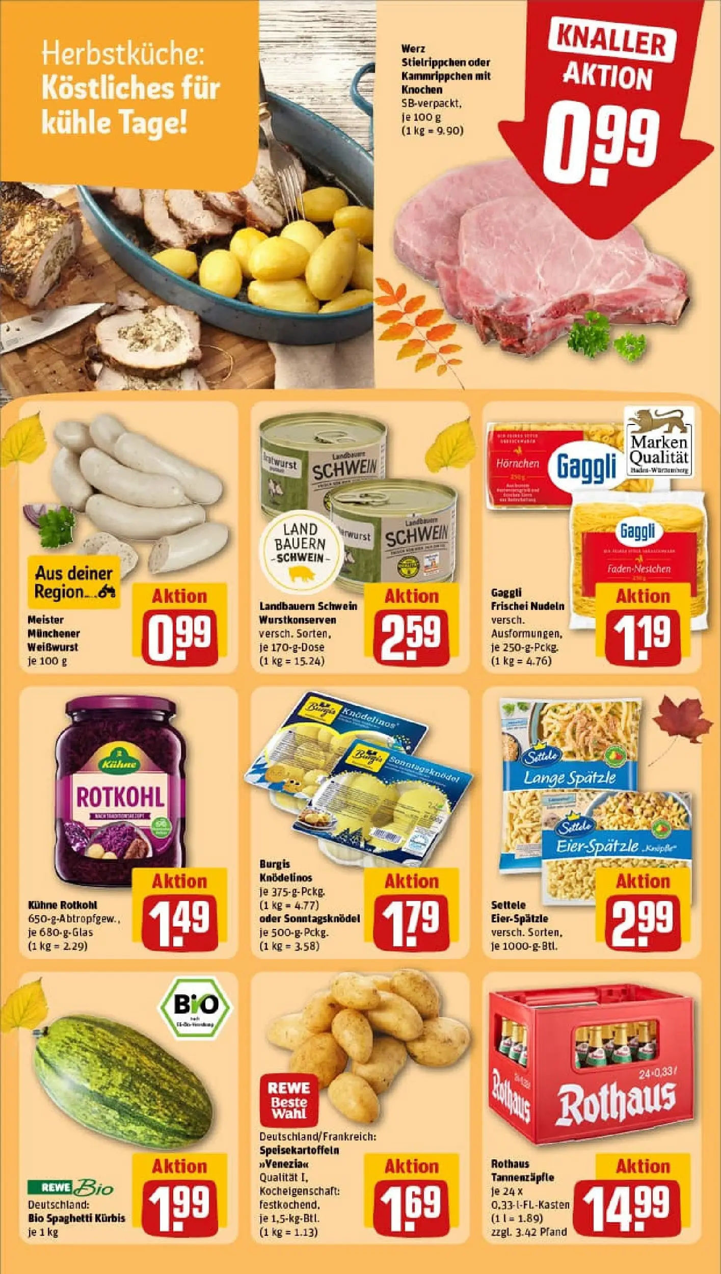 REWE Prospekt ab 19.10.2025 zum Blättern » Angebote | Seite: 20 | Produkte: Bratwurst, Weißwurst, Kürbis, Nudeln