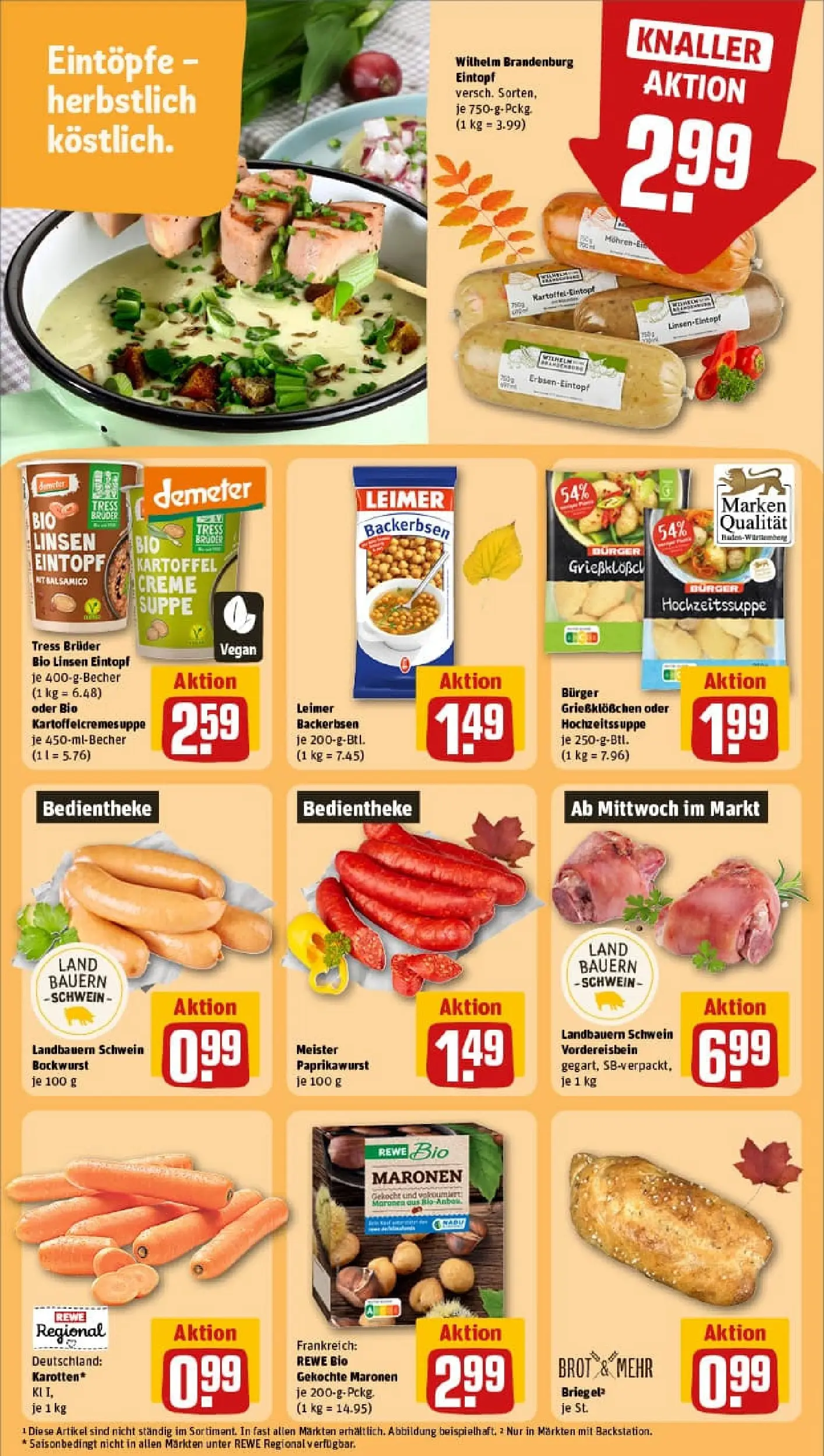 REWE Prospekt ab 19.10.2025 zum Blättern » Angebote | Seite: 22 | Produkte: Bockwurst, Burger, Creme, Brot