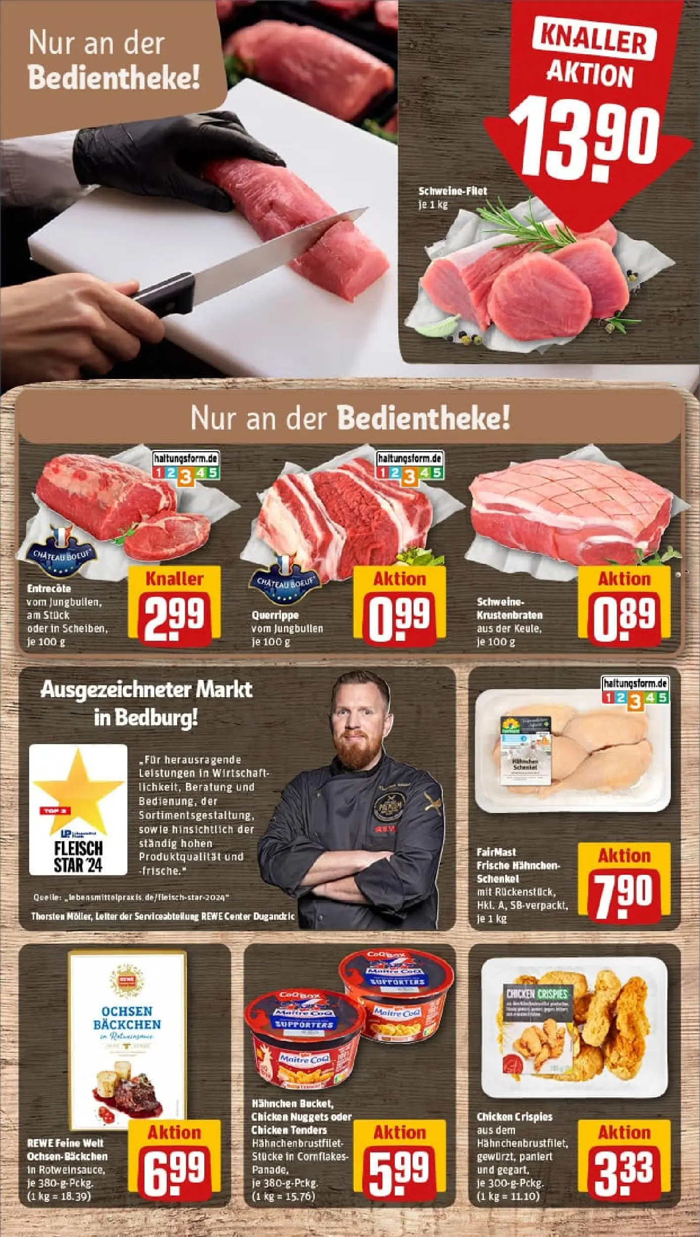 REWE Prospekt ab 19.10.2025 zum Blättern » Angebote | Seite: 10 | Produkte: Hahnchen, Krustenbraten, Entrecote, Schweinefilet